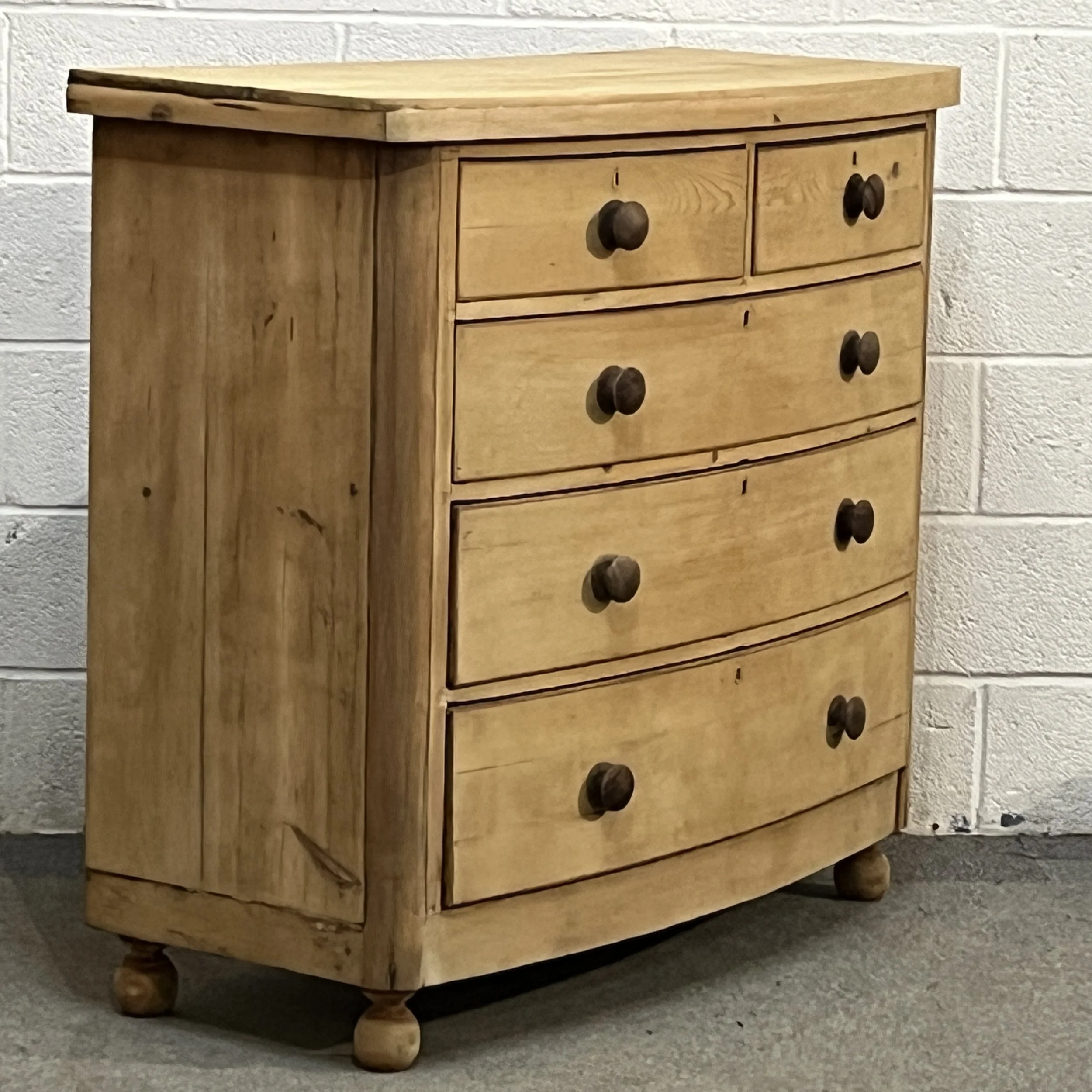 Large Bow Fronted Victorian Pine Chest Of Drawers