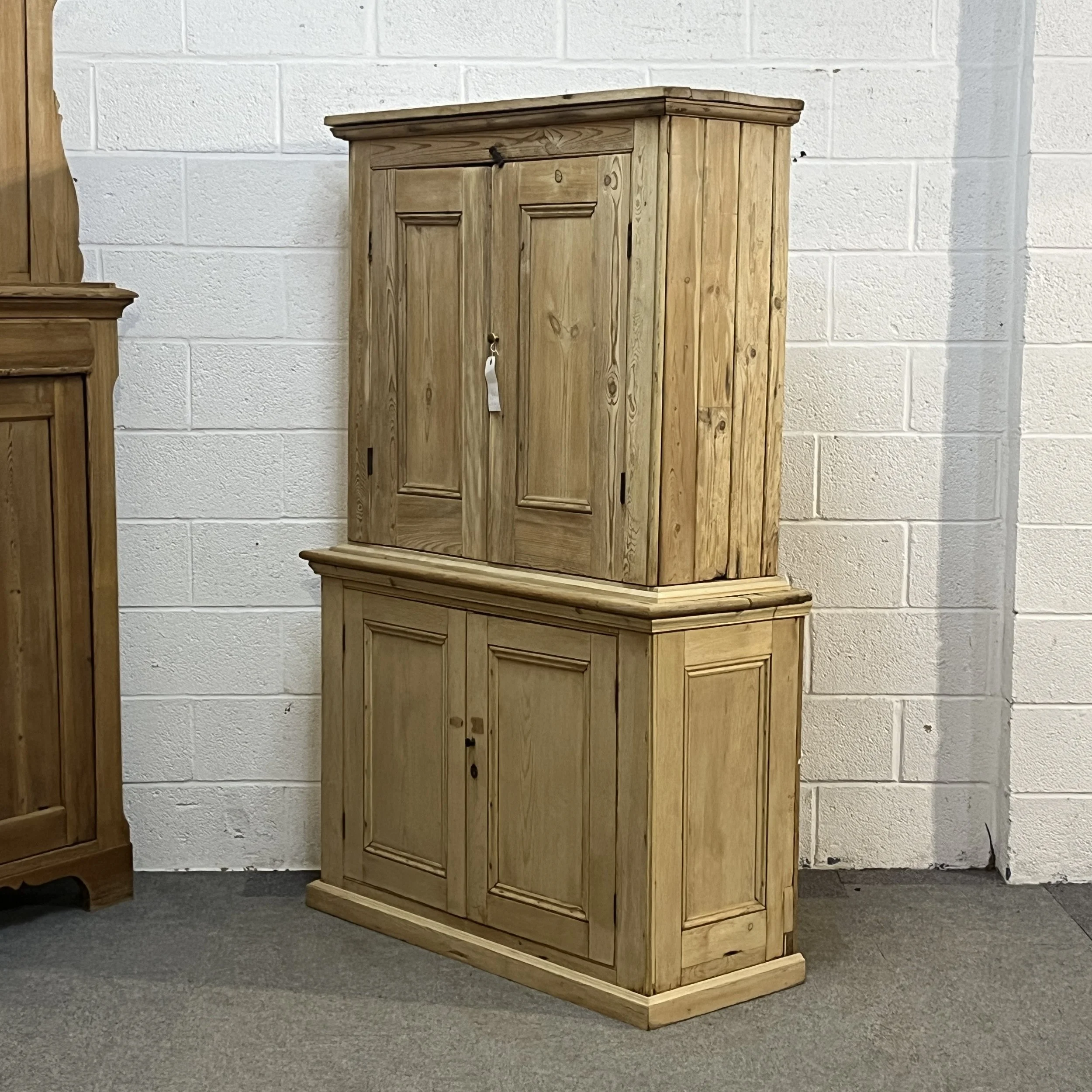 Large old pine cupboard N7809E full right-hand angled view