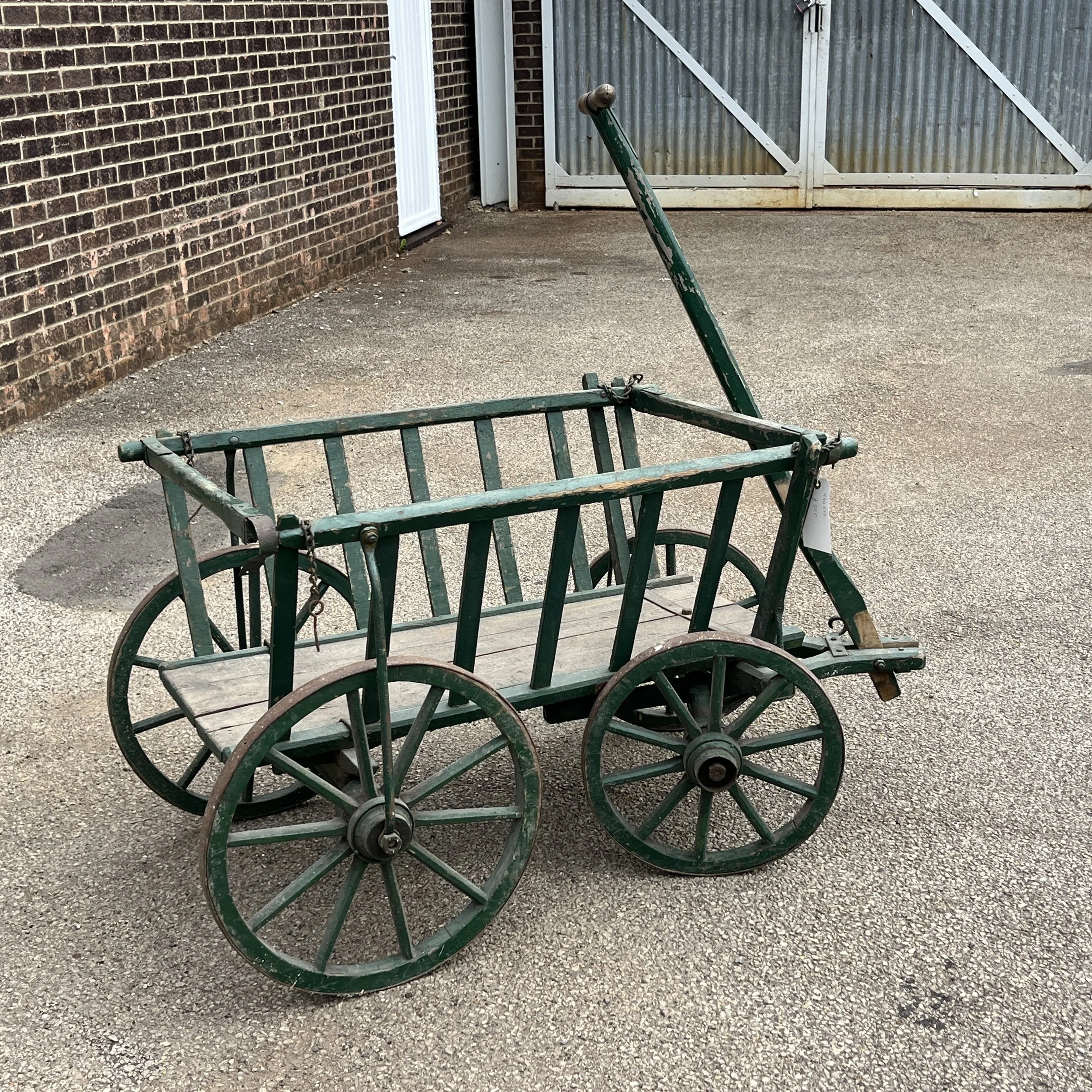 Large Old Green Painted Hay Cart