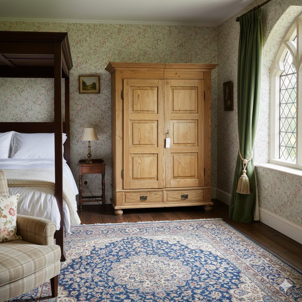 Very Old Double Pine Wardrobe With Bottom Drawers