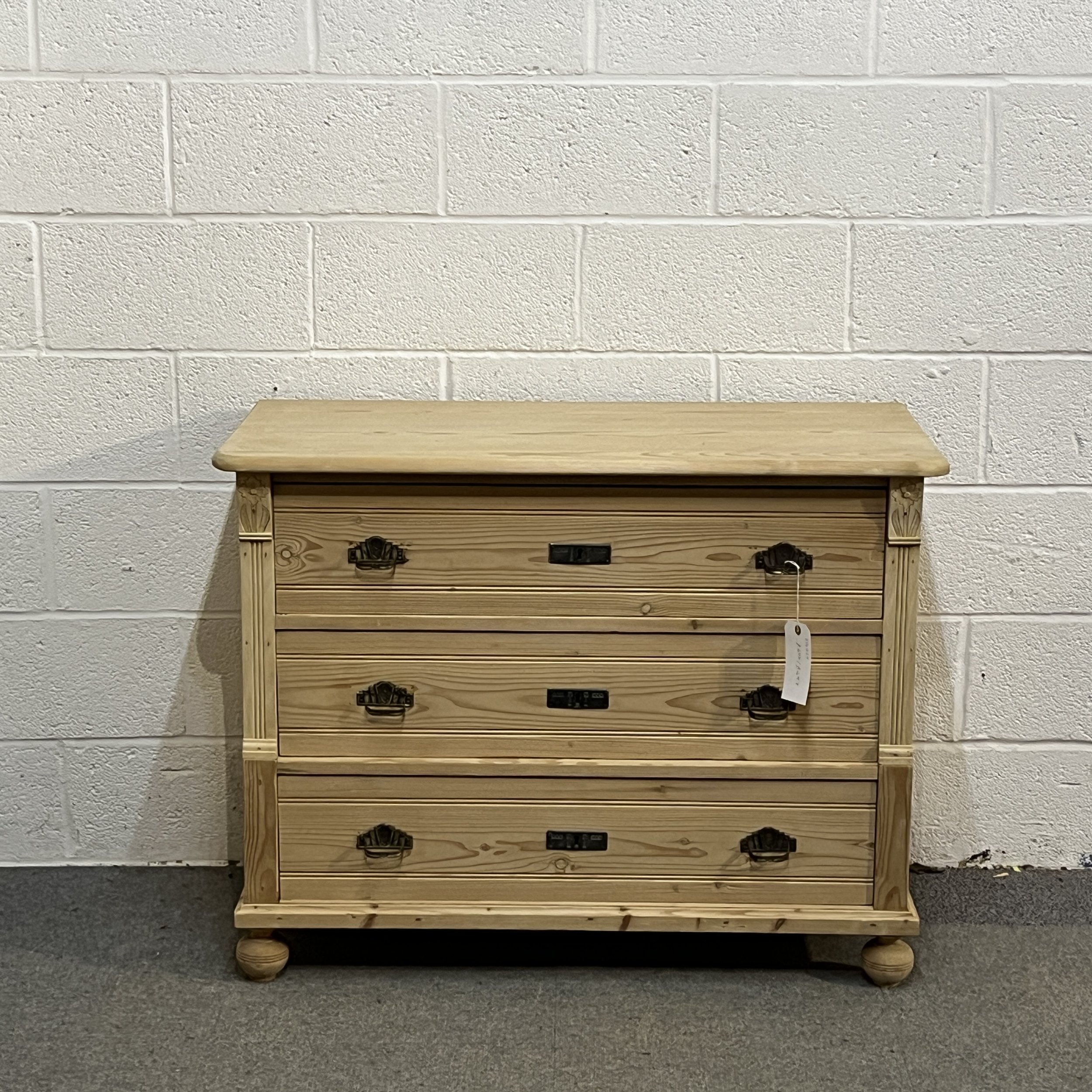 1930's 3 Drawer Antique Pine Chest Of Drawers