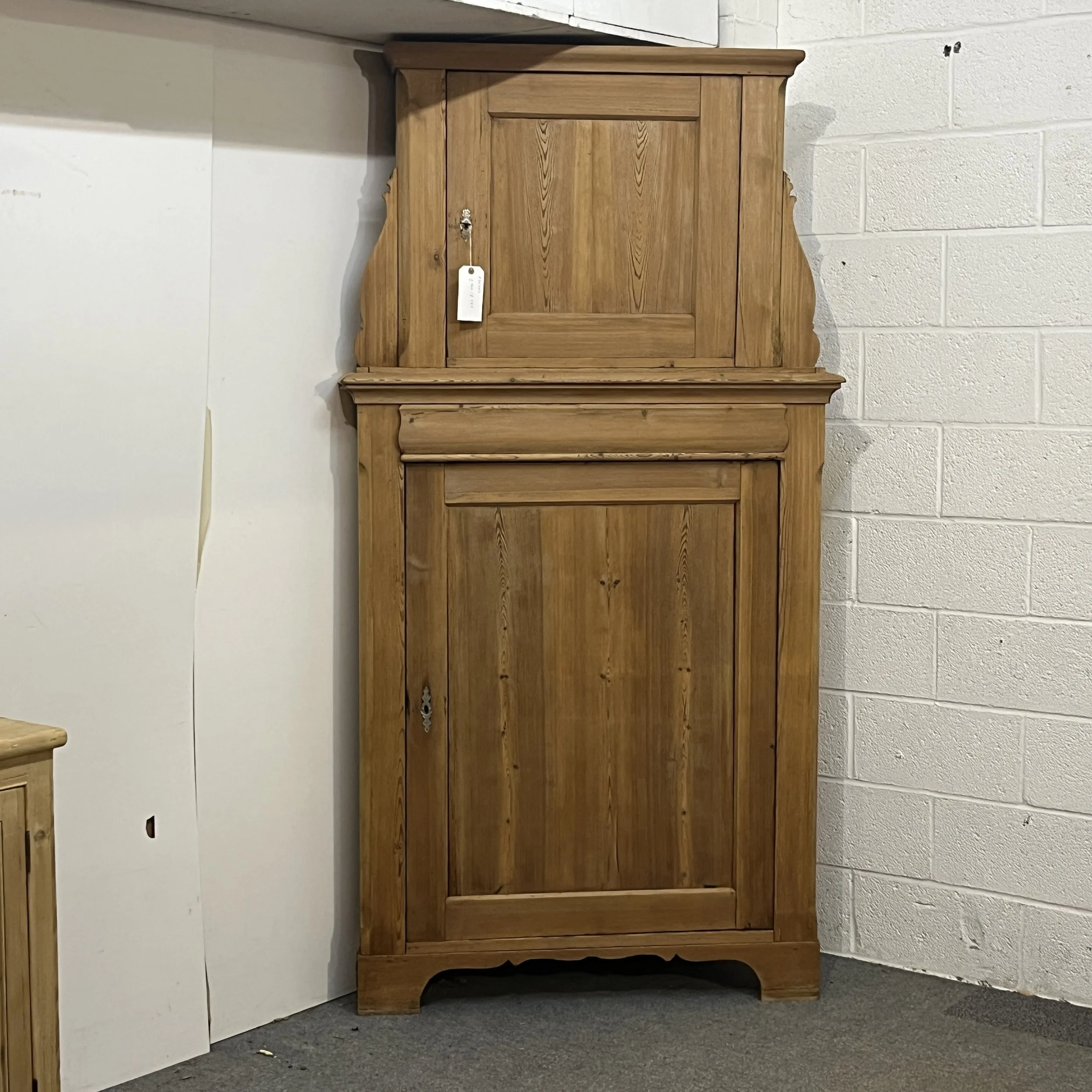 Large antique pine corner cupboard