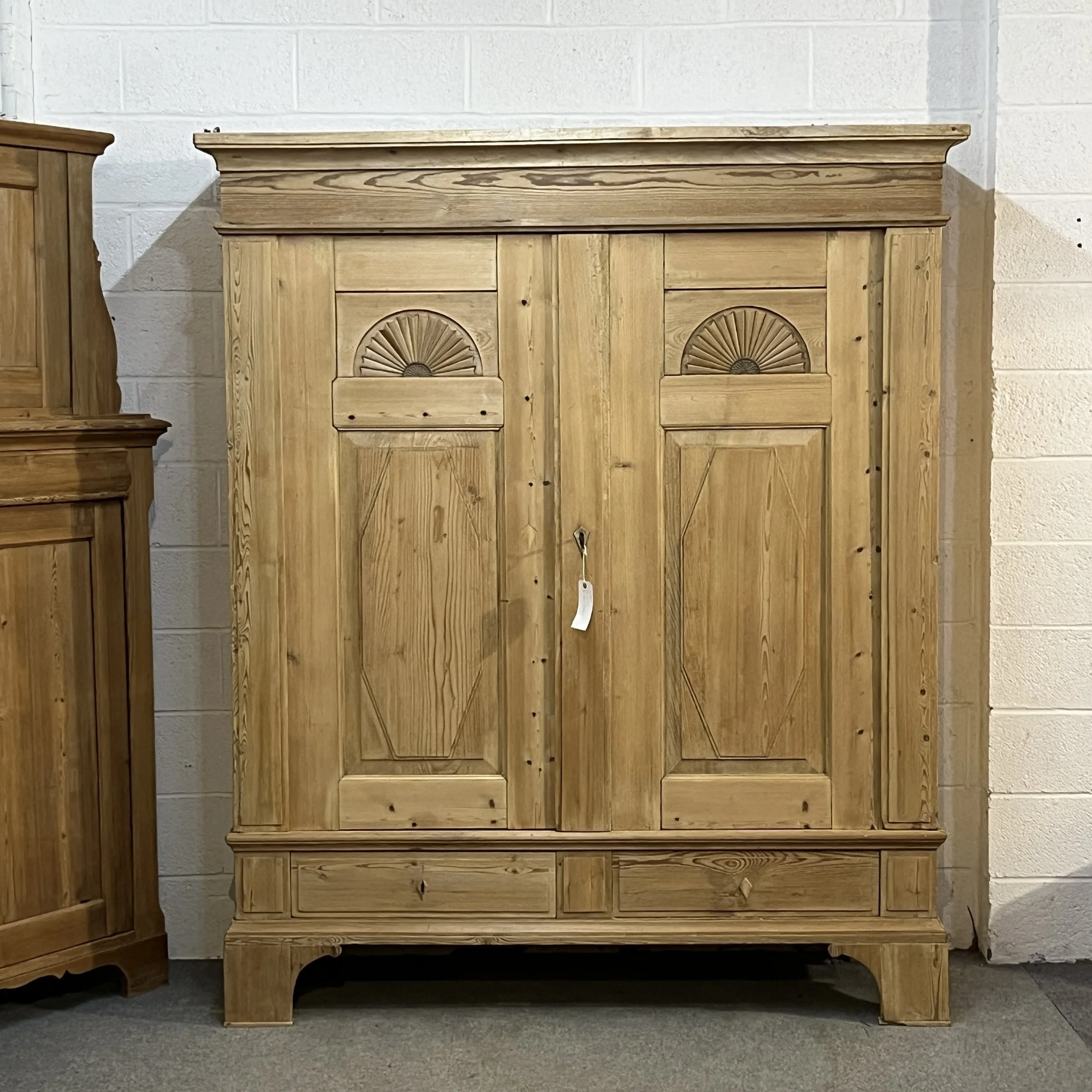 Old pine wardrobe N8206H, straight-on full view with both panelled doors closed.