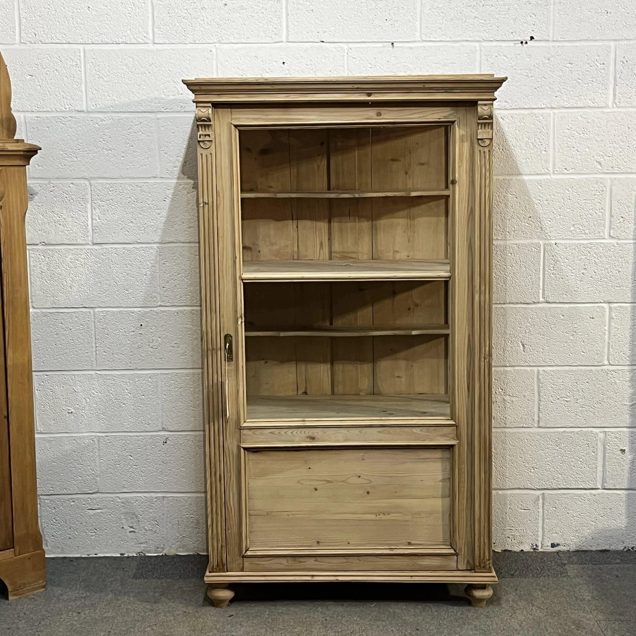 Large Glazed Antique Pine Display Cabinet