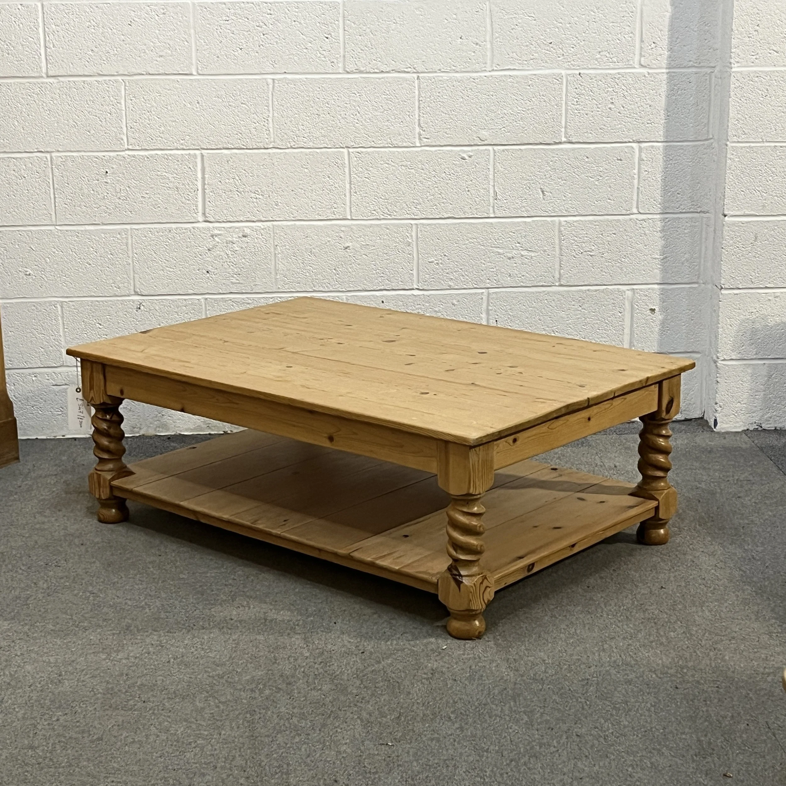Large Pine Coffee Table With Magazine Rack And Barley Twist Legs