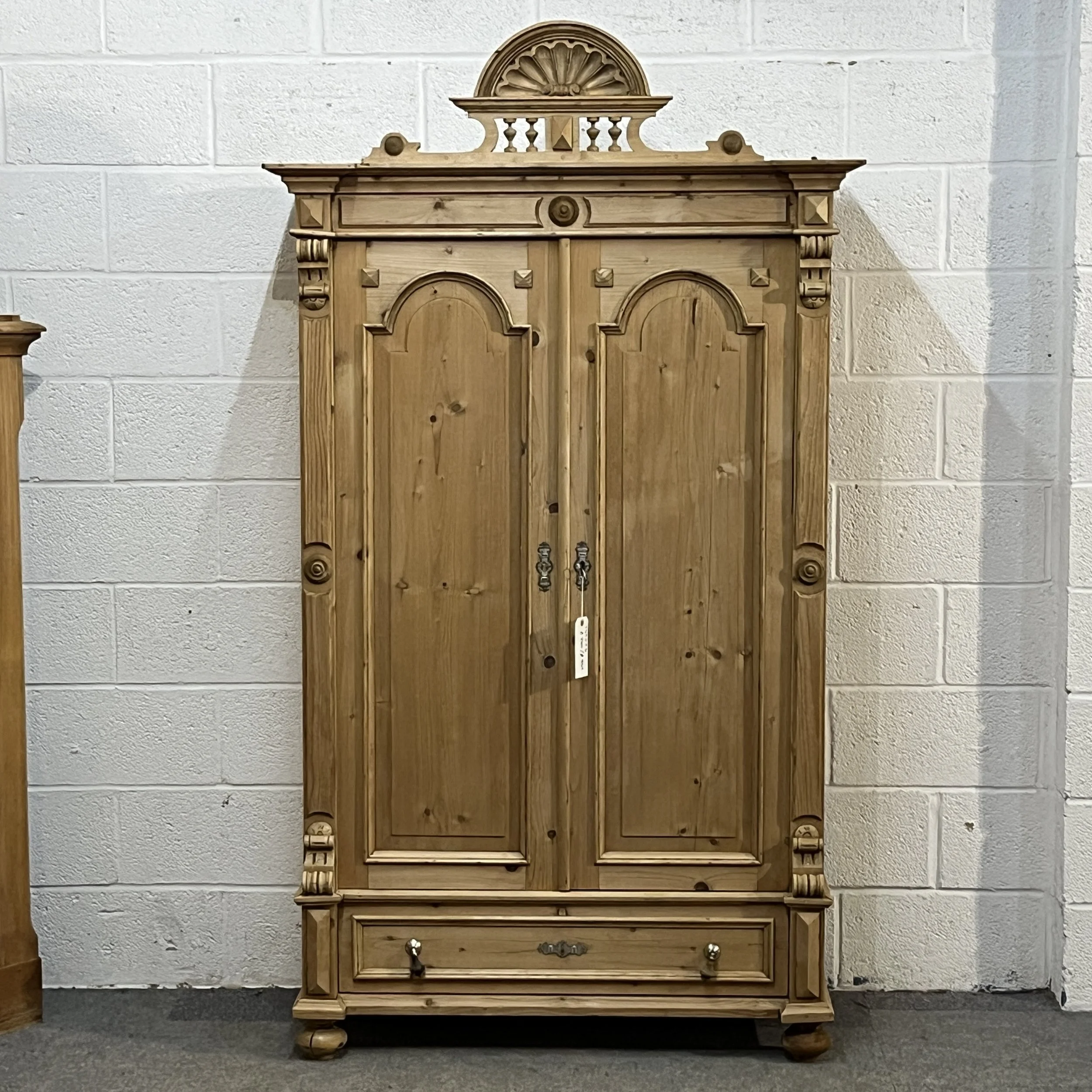 Large Decorative Antique Pine 2 Door Shelved Cupboard With Bottom Drawer (Copy)