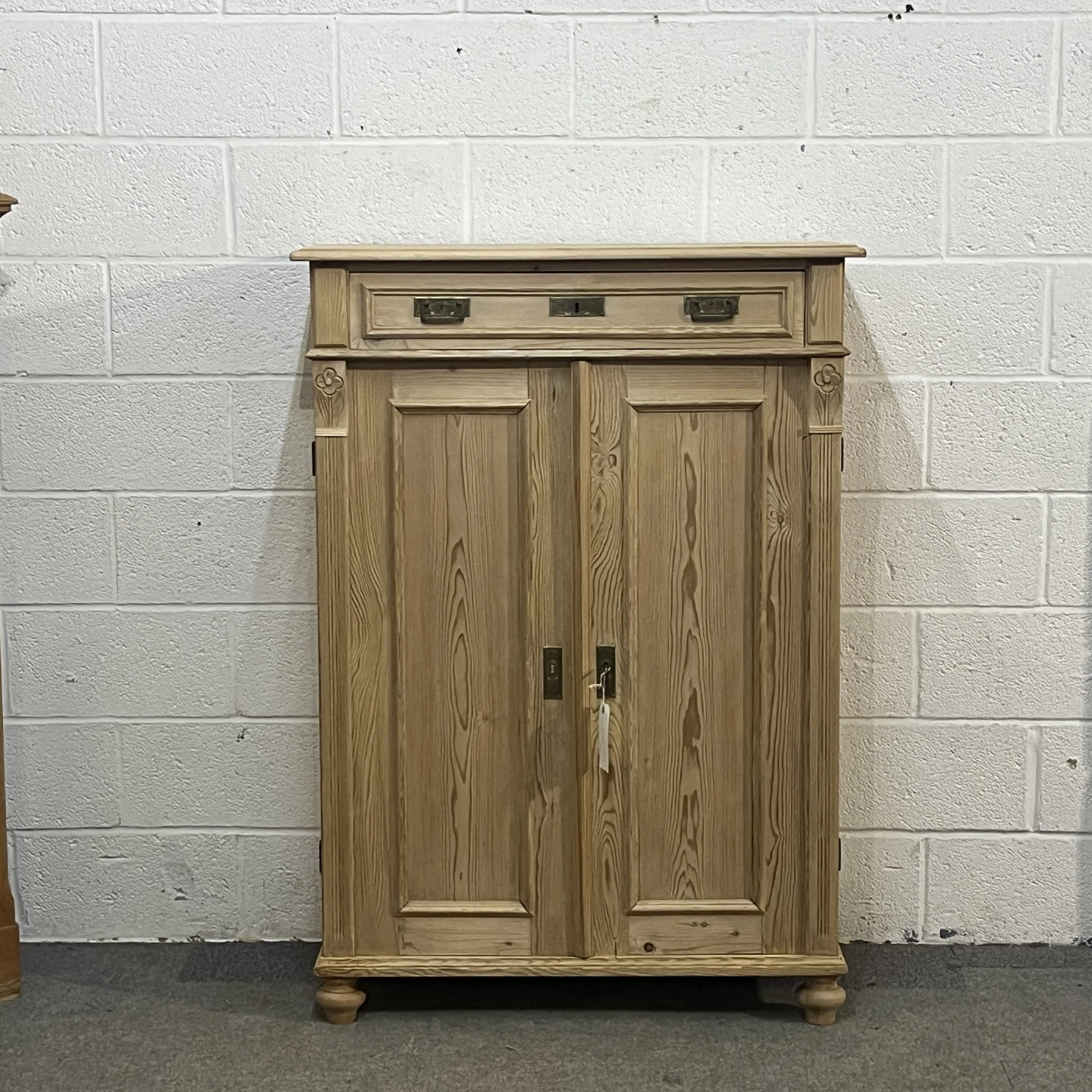 Tall Slim Shelved Antique Pine Cupboard With Top Drawer