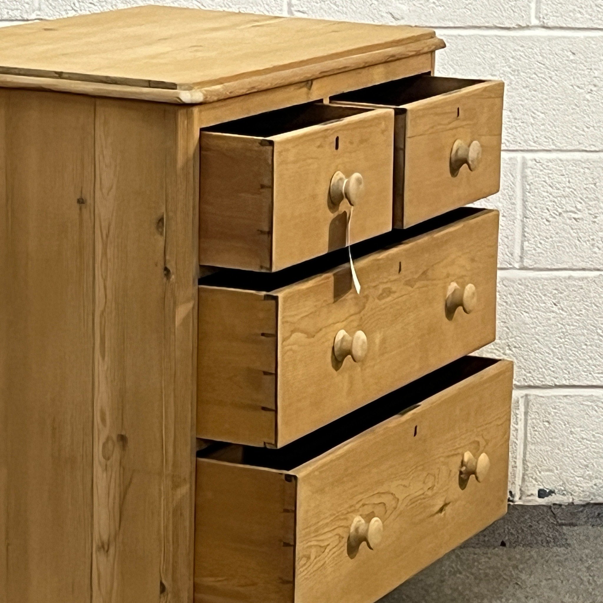 N8608C pine chest with drawers open, showing drawer interiors and joints