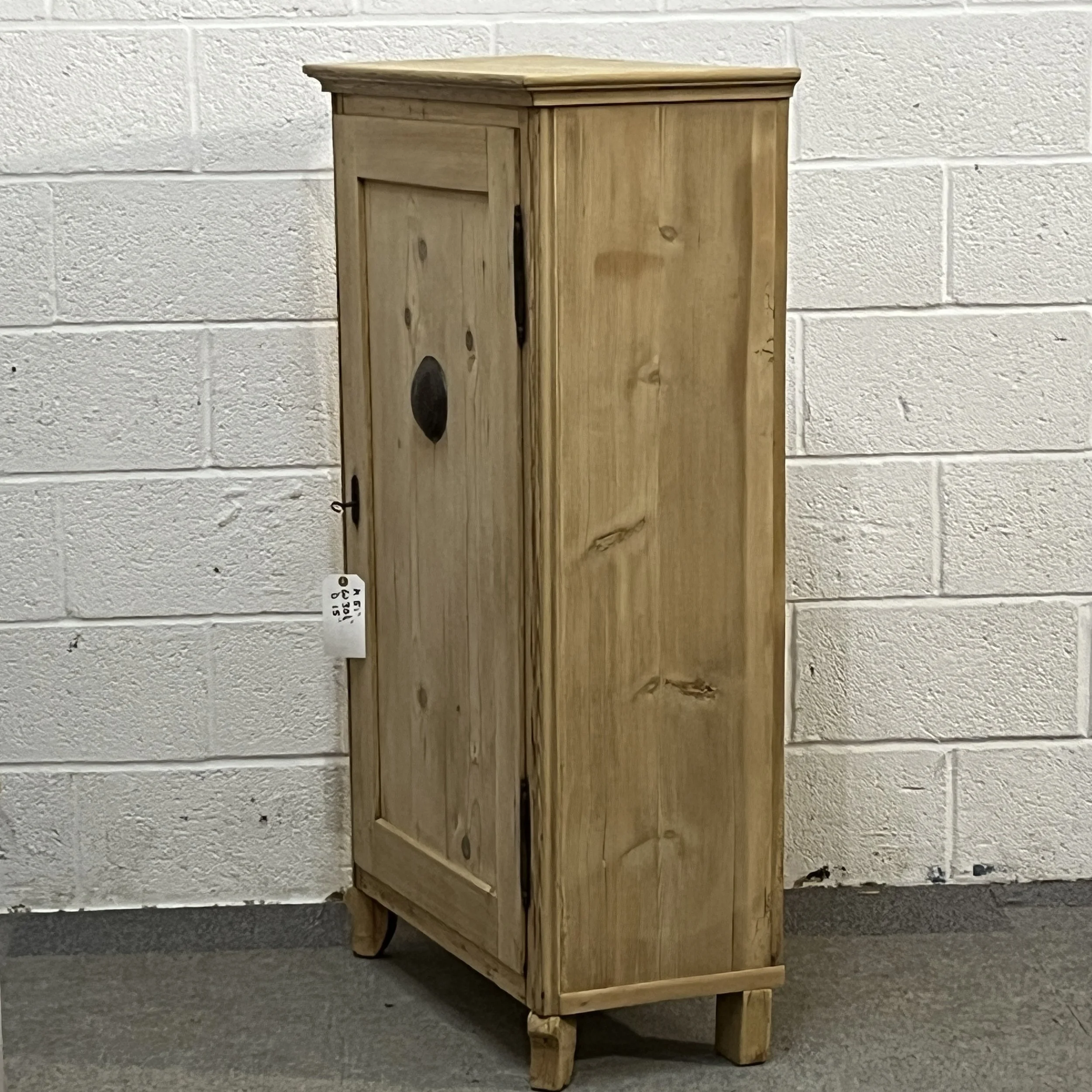 Right-side view of pine larder cupboard N3207C showing external hinges