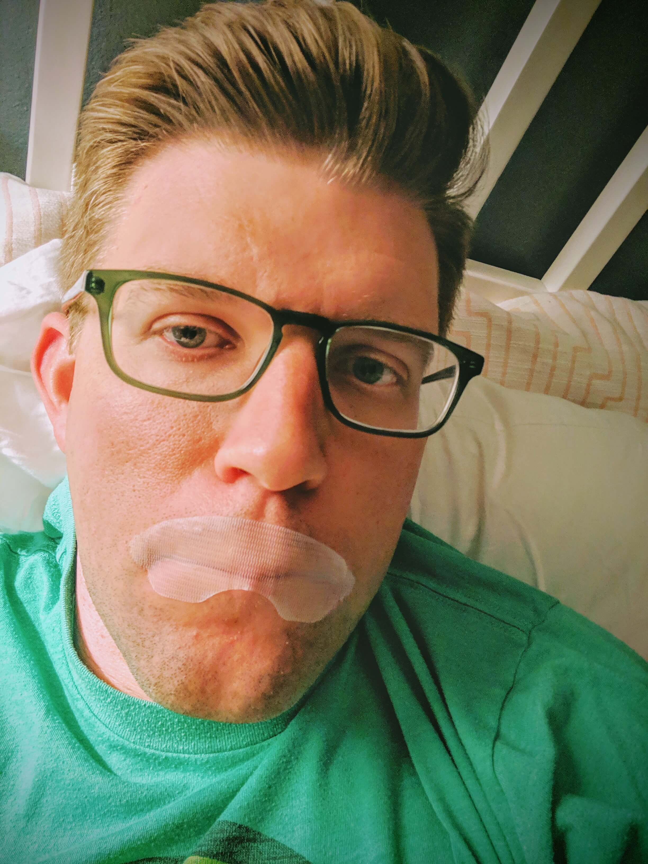 Getting ready for bed with Somnifix strips which help keep my lips sealed during sleep.