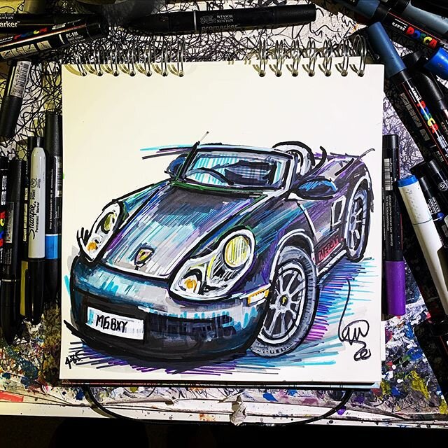 Ta-dah! A @porsche Boxster created as a #ContinuousCar drawing whilst talking to @wrapdave - Watcha think to it? #Porsche #Popbangcolour