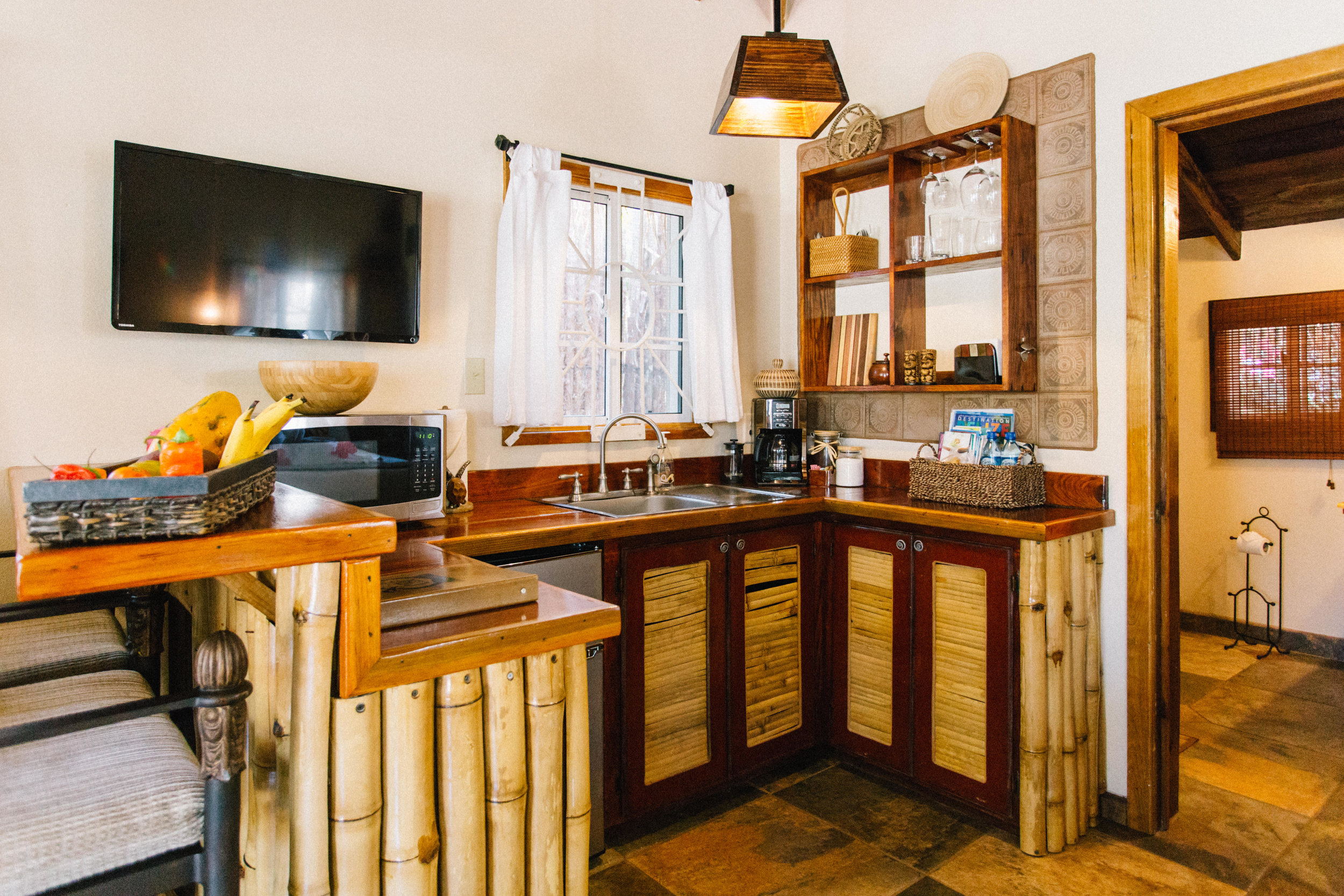 Our kitchen area has everything you need if you choose to make meals during your stay...and enjoy your coffee looking on in the kitchen, or face the sea at the window