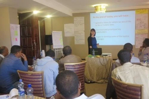 Delivering media training in Addis Ababa, Ethiopia to local teams from Oxfam, BBC Media Action, Action Aid and the Met Office