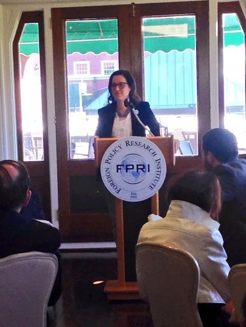 Delivering a public lecture on “Shifting Sands: New-Old Alliance Blocs in the Middle East” for the FPRI’s Main Line Series, April 2015