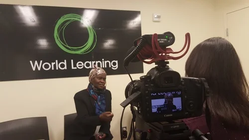 Conducting an interview at World Learning for the State Department’s Women of Courage Awards