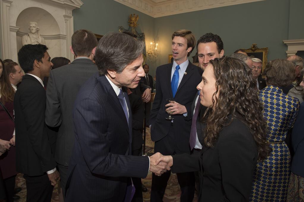 Greeting Deputy Secretary of State Antony Blinken at a March 2015 reception at the State Department