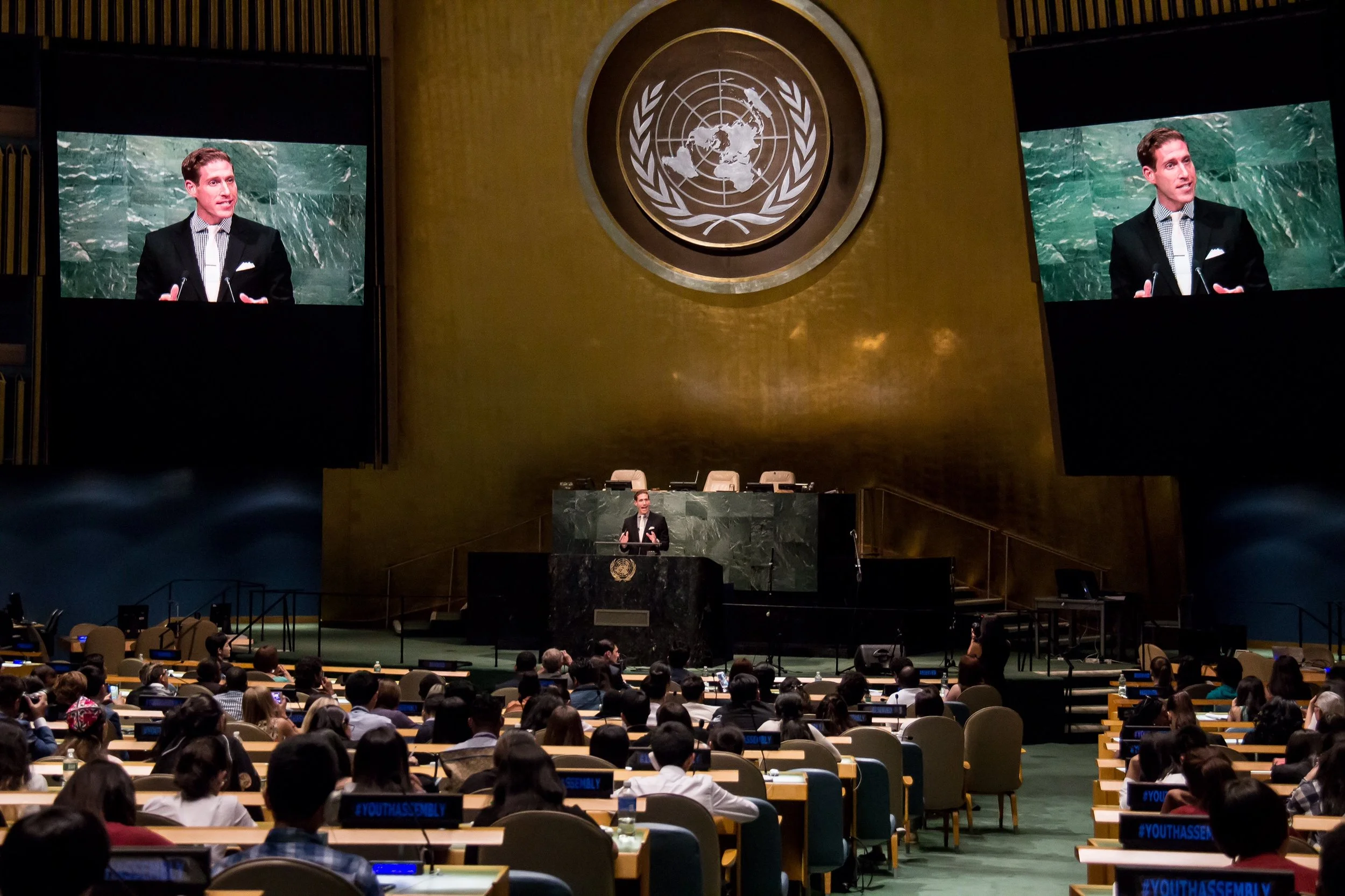 Addressing global youth leaders in the United Nations General Assembly on International Youth Day 2016