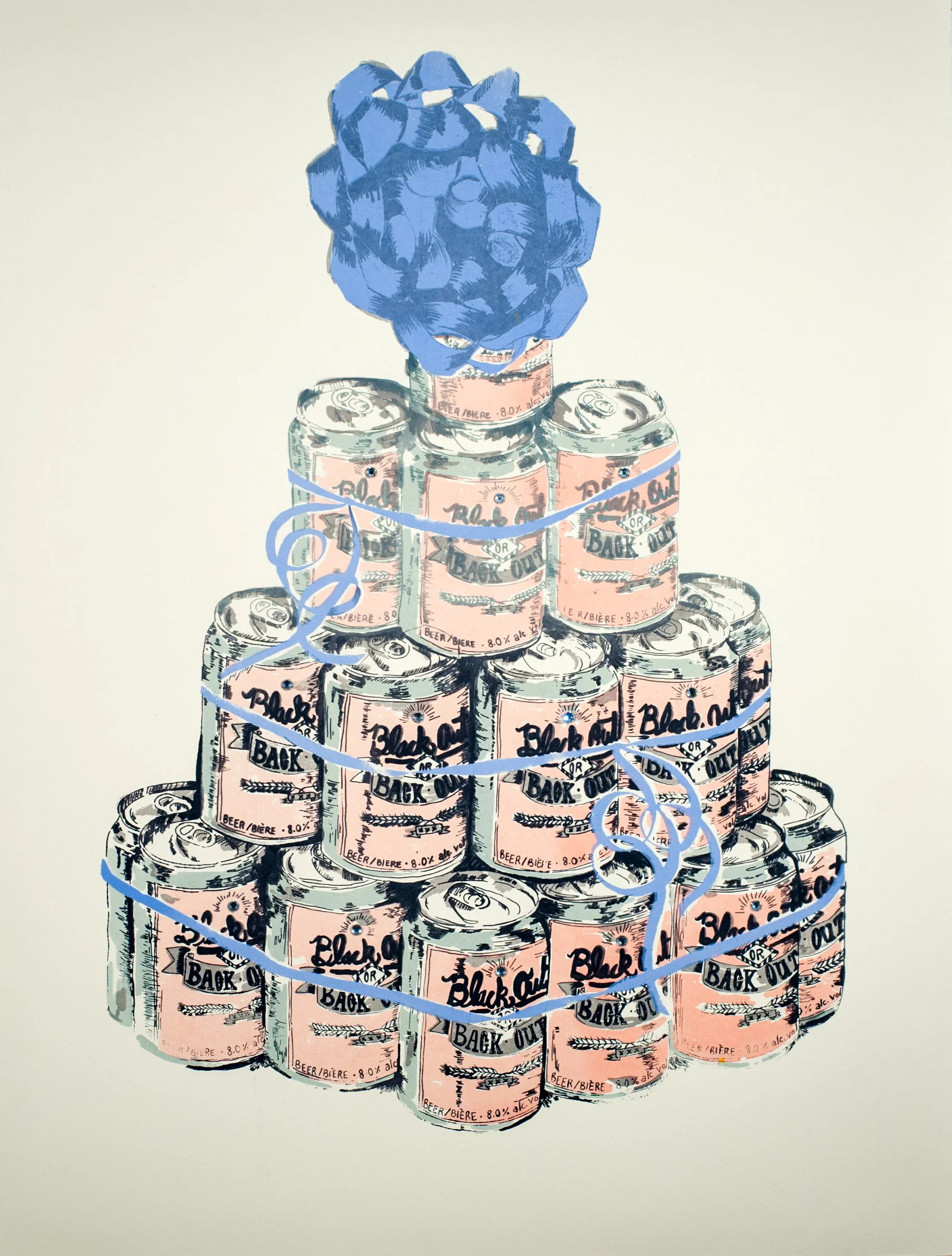 Pub Crawl II , 2014 Screen print and rhinestones. 22" x 29" Photo by Curtis Rothney