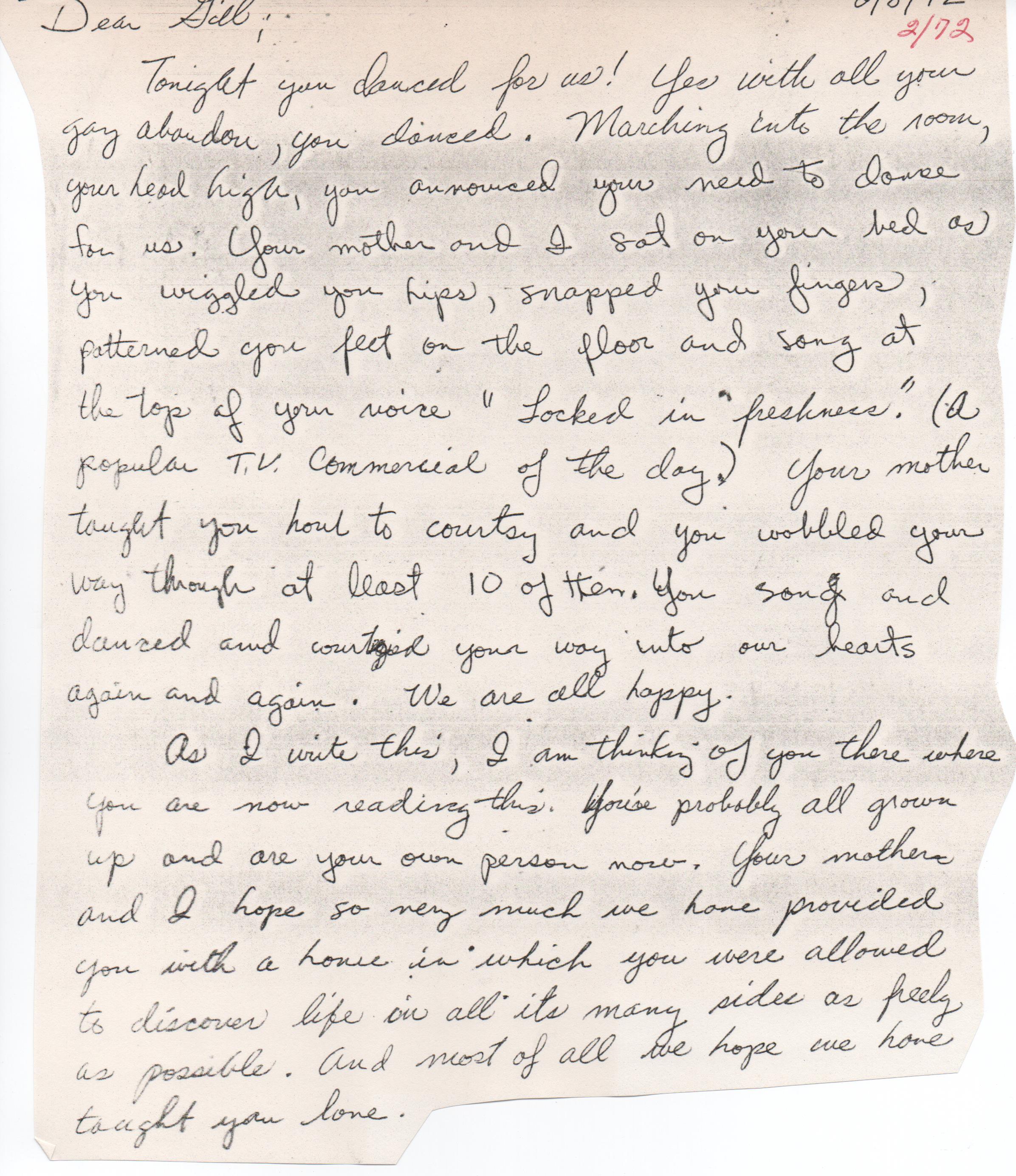 A letter to Gillian from her father, Larry Mahon