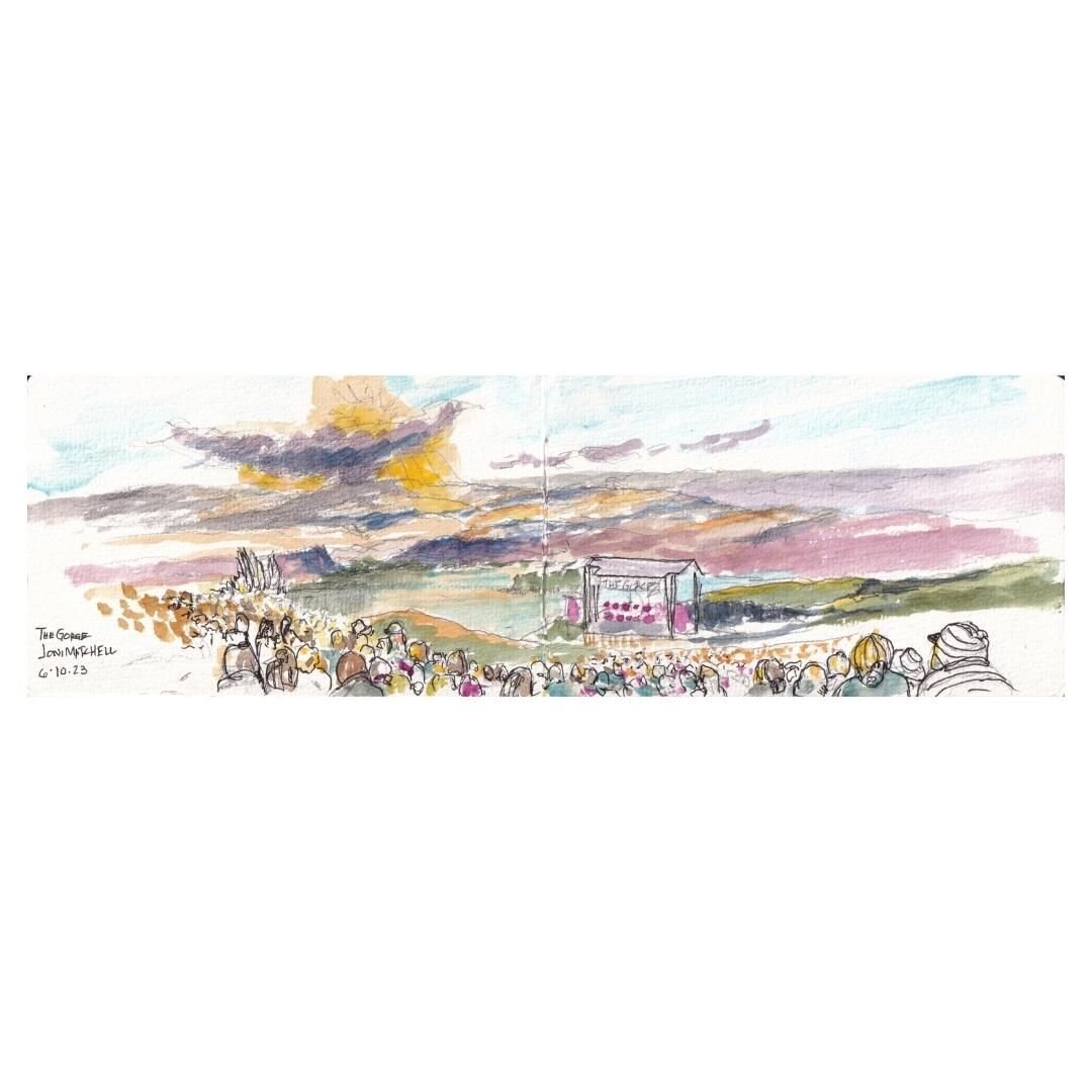 Just getting back from our epic adventures in Alaska and posting some sketches.

This is of the Joni Mitchell concert at The Gorge, WA. We drove 3 hours out and 3  hours back the day before we headed north - I think of this trip as a prelude (or a wa