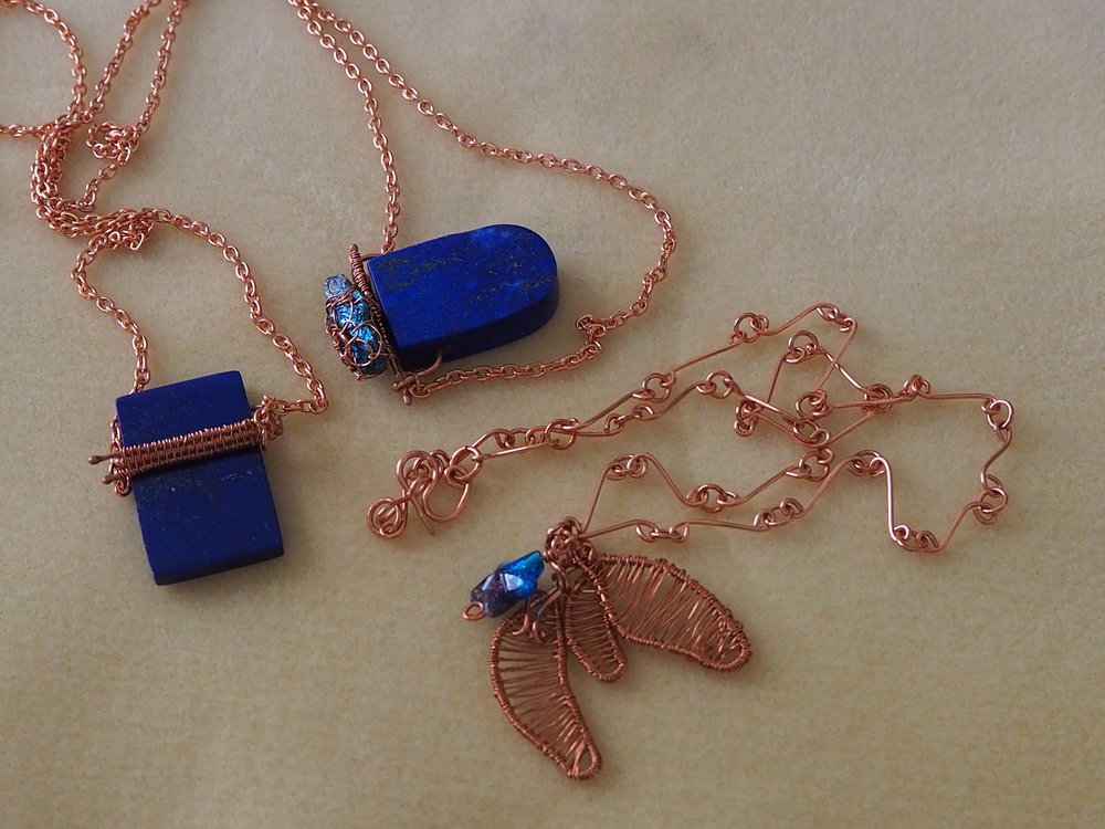 Wire Woven Lapis and Copper Necklace — Mitchell Jewelry Studio