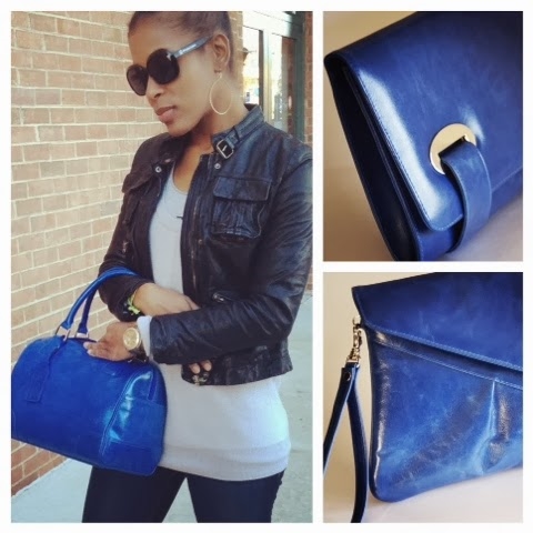 Cobalt: Bowler Bag(l), Alex Square Clutch(top r), Tiffany Envelope Clutch (bottom r)