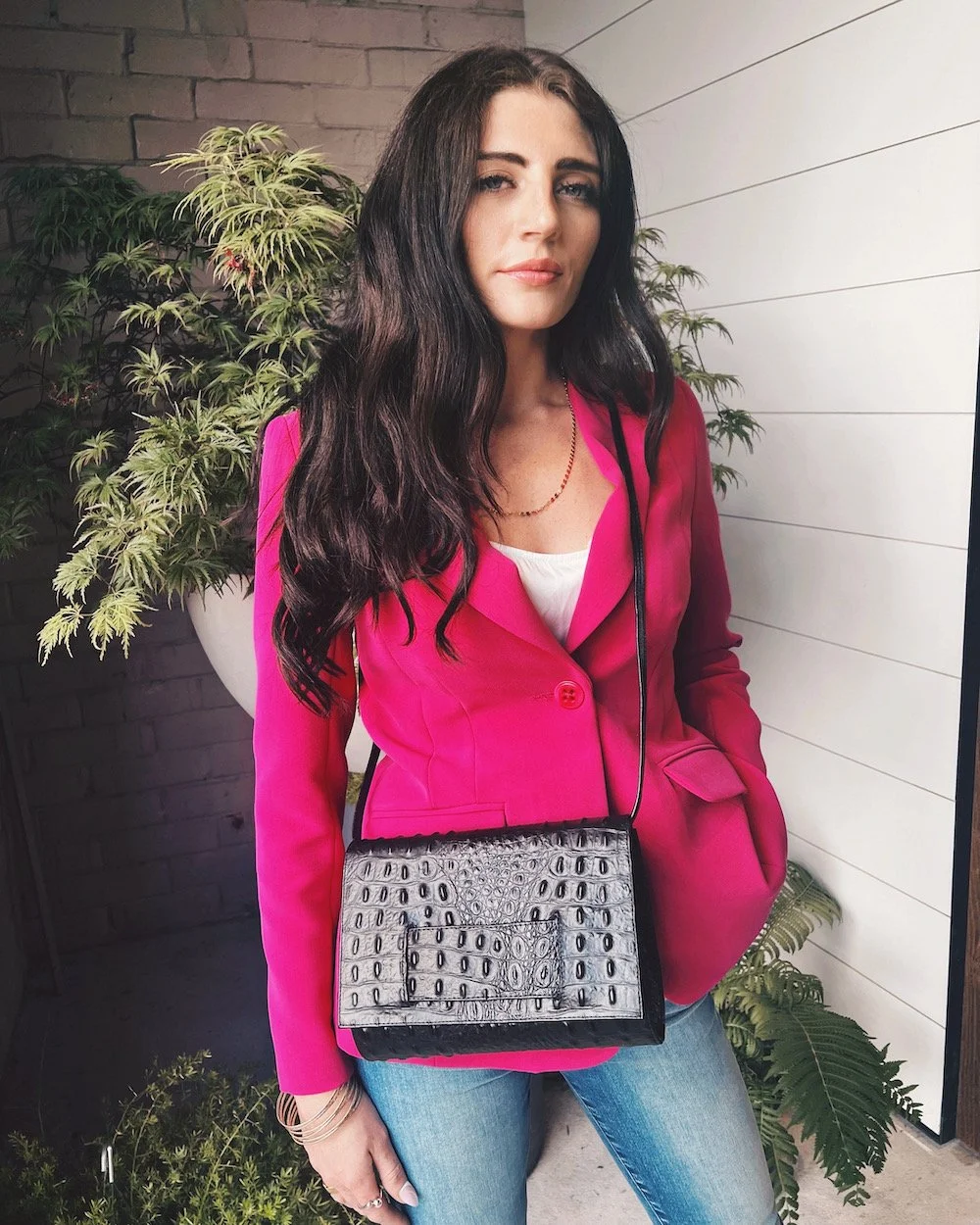 Black Croc Embossed Clutch Handbag