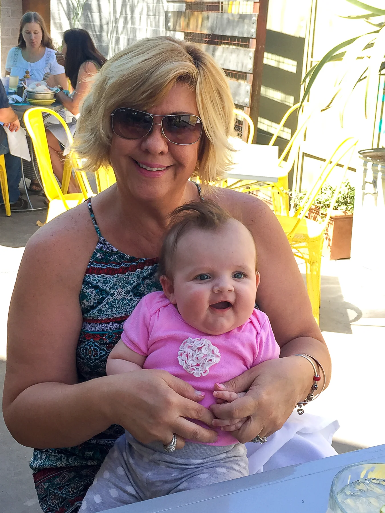 Sitting with Mimi at lunch in downtown Gilbert.