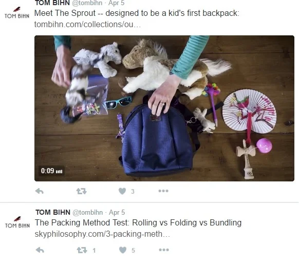 Tom Bihn's twitter page 2016: "3 Packing methods" article under "Minimalism / Travel".