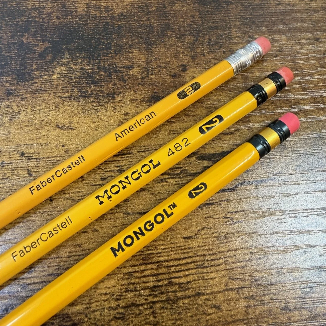New Mongol Pencil compared against a vintage mongol compared against a Faber-Castell American