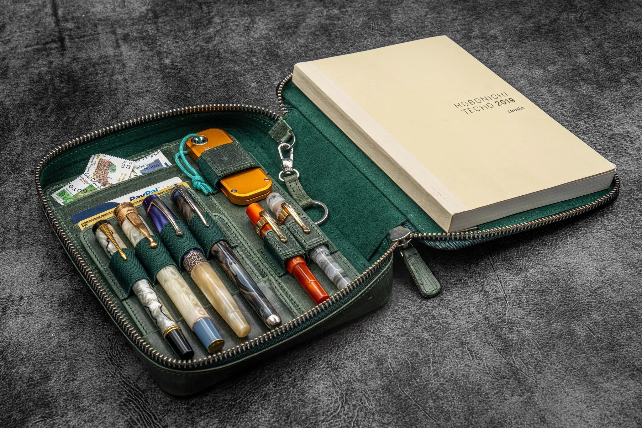 Galen Leather Expansi-Folio Green Open