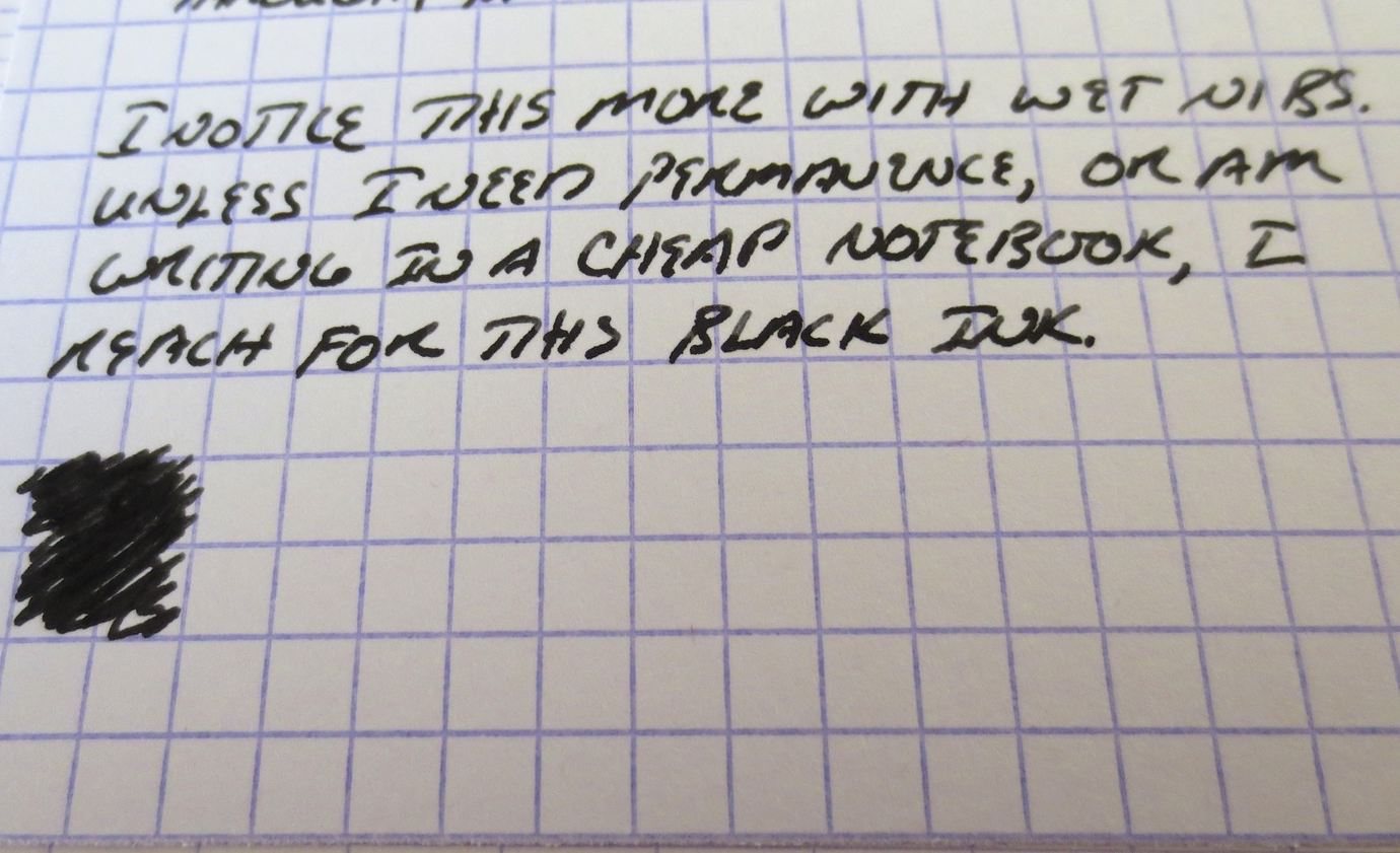 A basic writing sample in Aurora Black, probably my favorite ink to use in this pen. There's no crazy flexing going on, especially in my day-to-day print-style. However, under certain circumstances the softer nib can give your handwriting a touch of line variation.