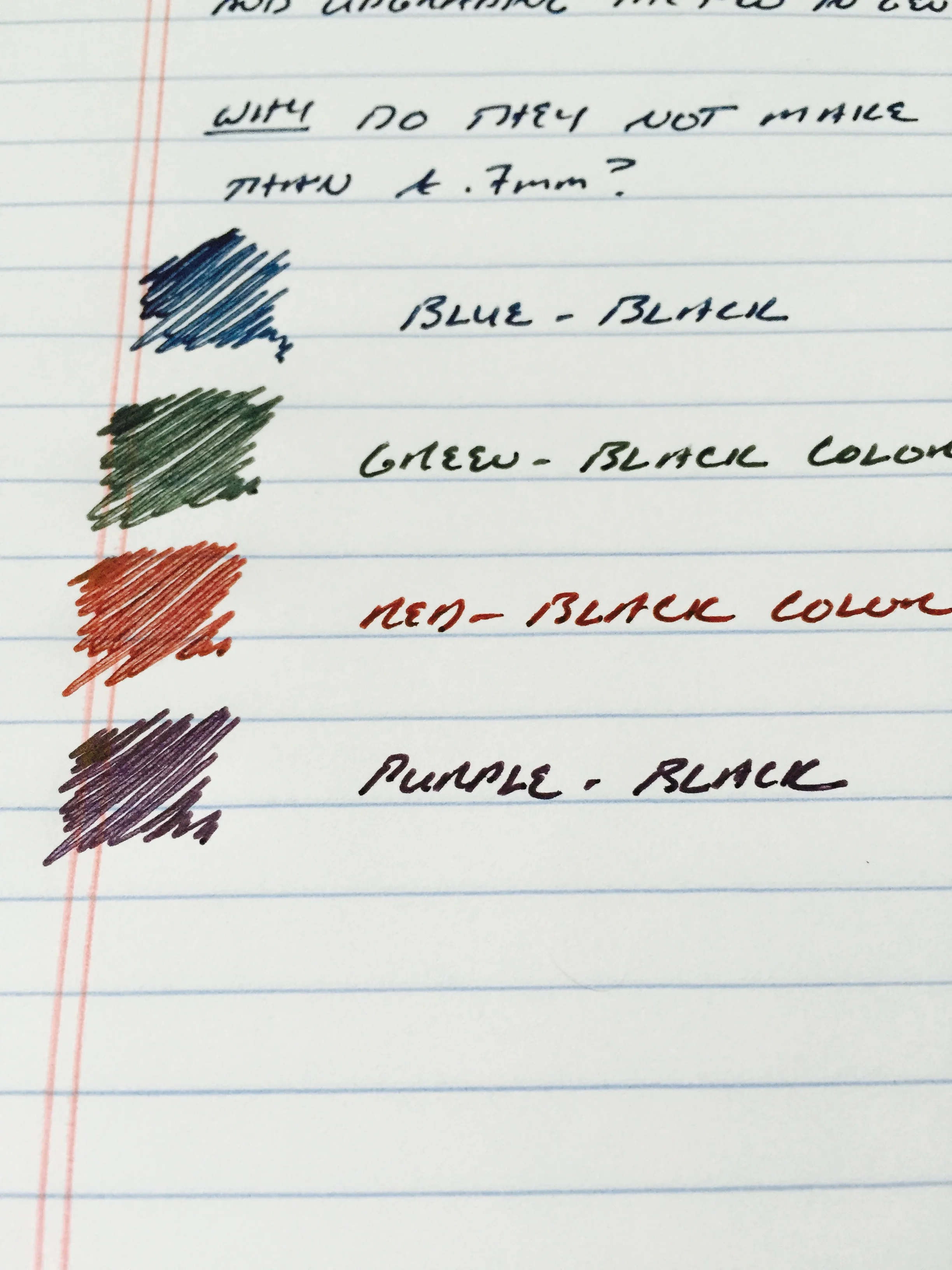 A close-up of the writing sample. The paper is a Tops Double Docket White Legal Pad, which I'm enjoying for both pens (including fountain pens) and pencils. Buy the white, not the yellow, which feathers like crazy with pretty much any ink. 
