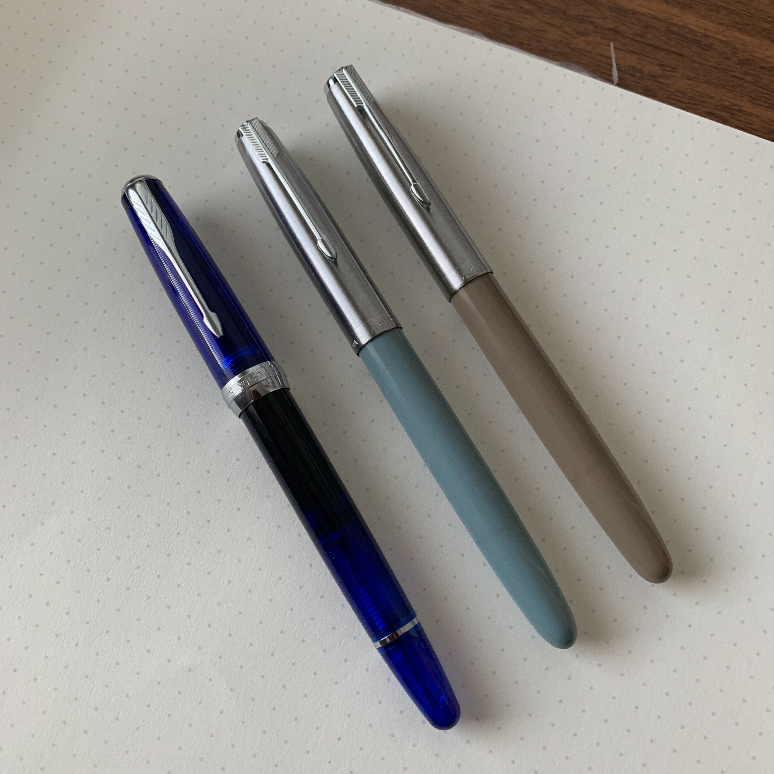 2019 Wing Sung 618 Transparent Blue Piston Fountain Pen Fine Nib silver clip 