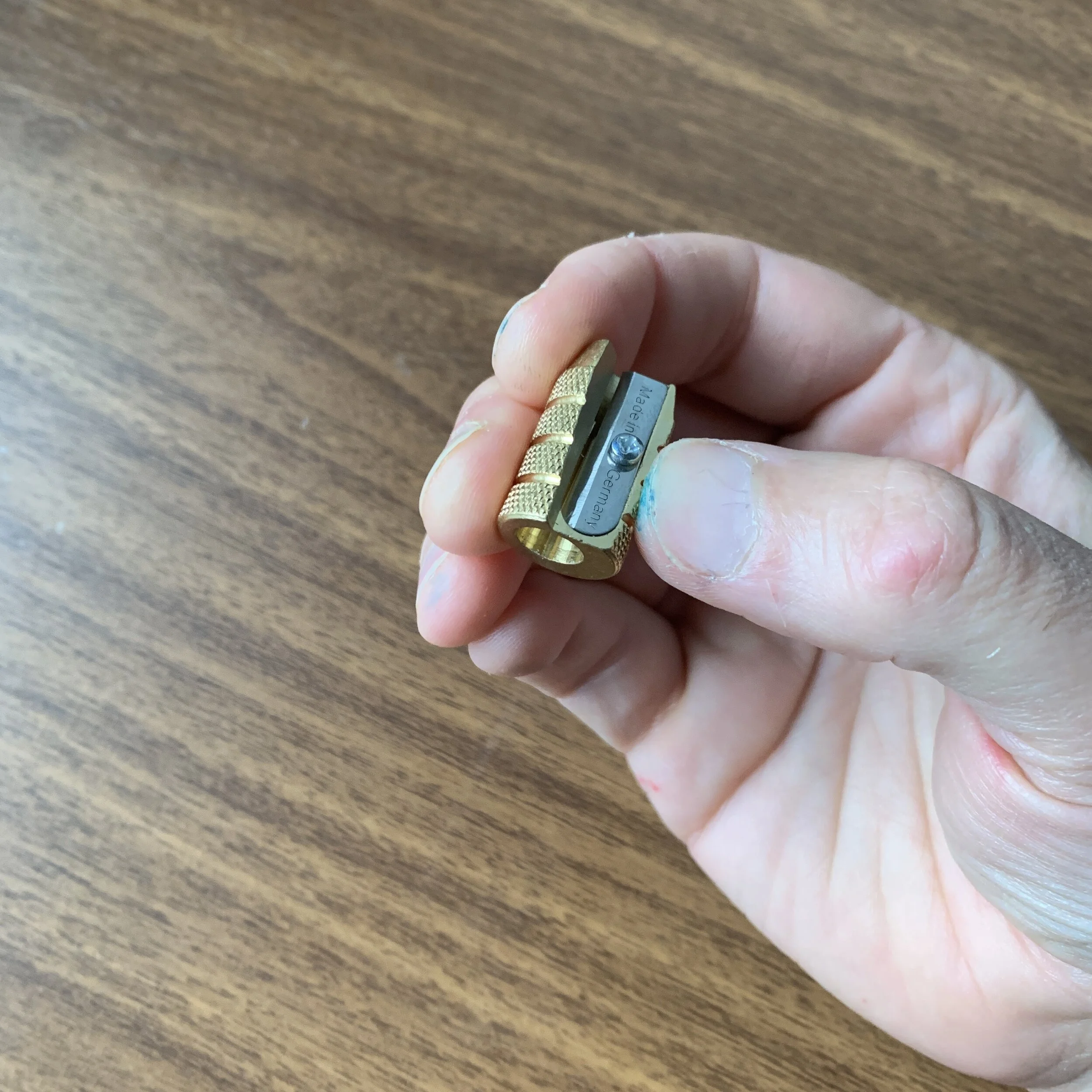 M&R Brass Bullet Sharpener in Hand