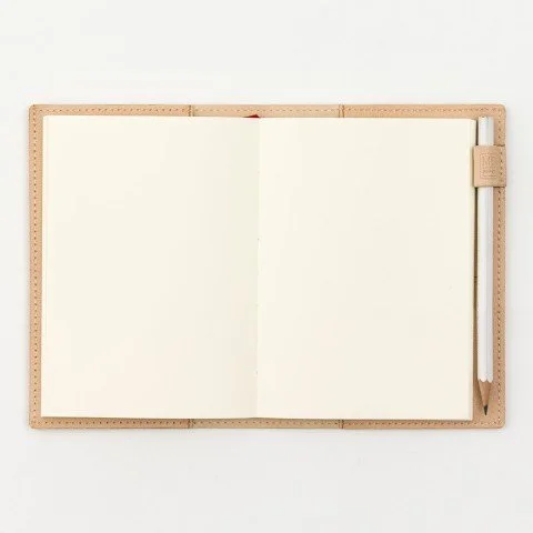 Midori MD A6 Goat Cover w/ Pencil Open