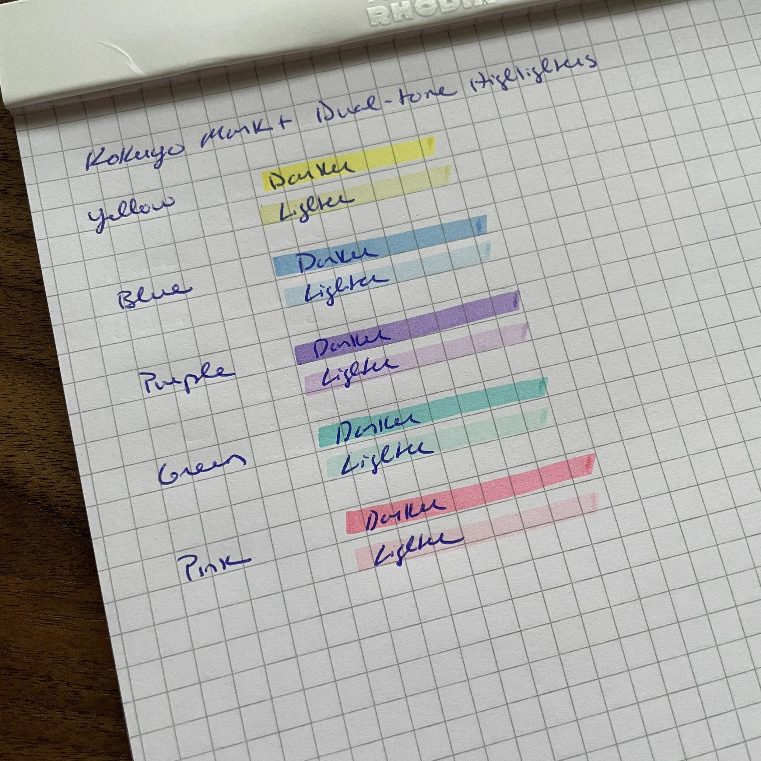 Kokuya Mark+ Dual-Tone Highlighter Writing Samples