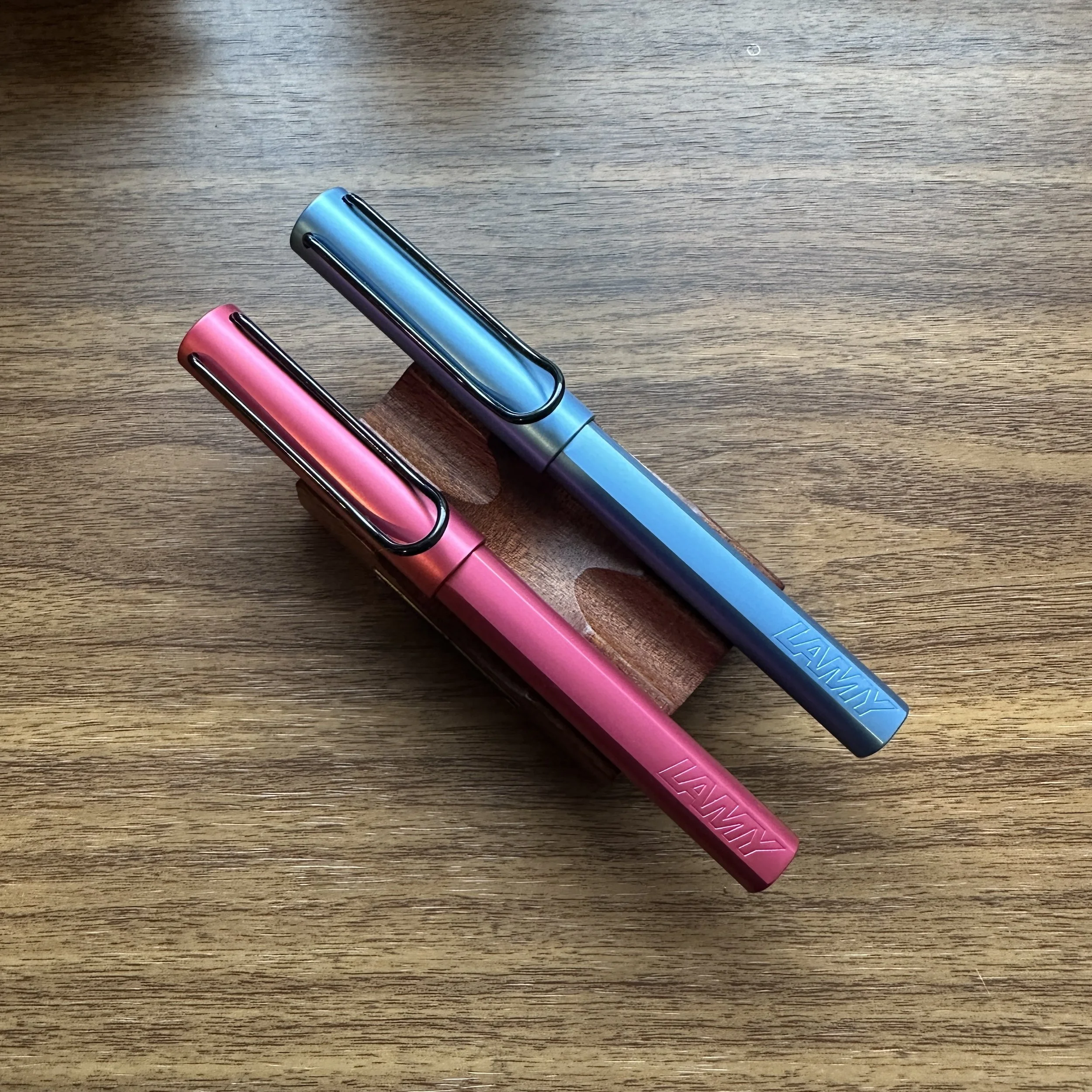 Lamy AL-Star Fiery and Aquatic Rollerballs Uncapped