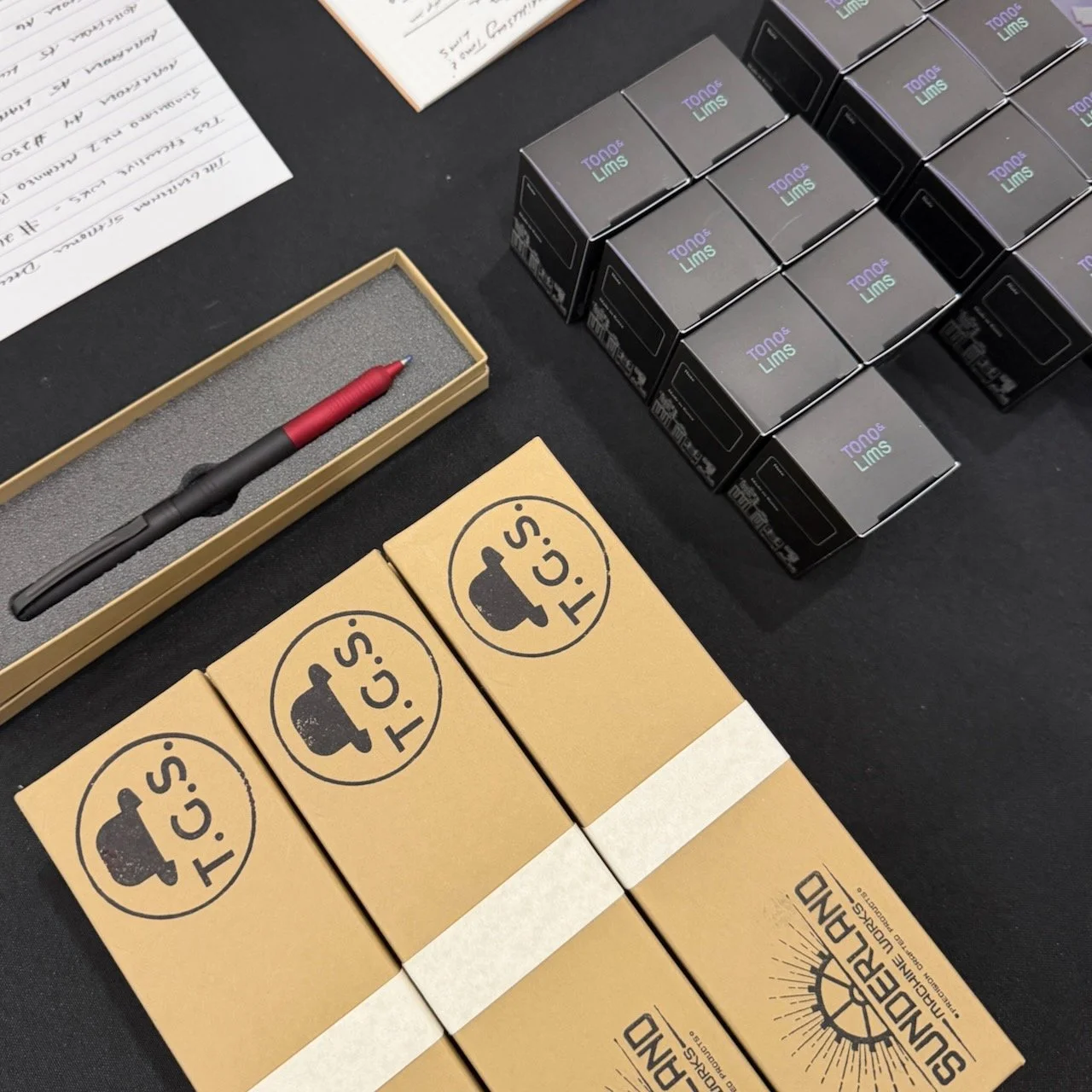 TGS Exclusive Sunderland mk1 Rollerball pen and Tono & Lims Inks displayed on the table
