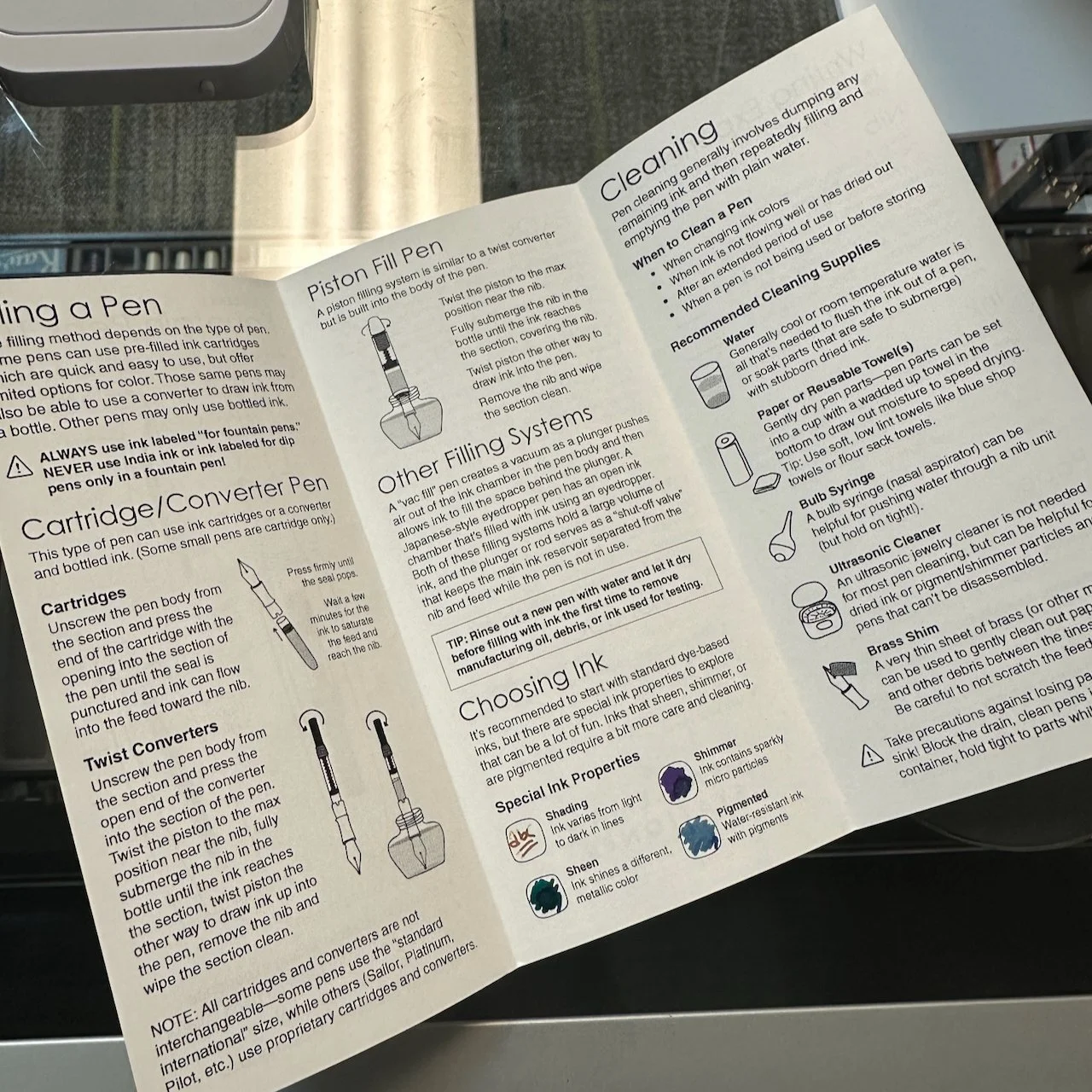 Fountain Pens 101 Guide Pamphlet