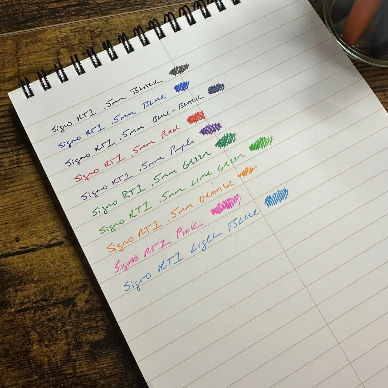 Uni Signo RT1 Writing Samples Colors