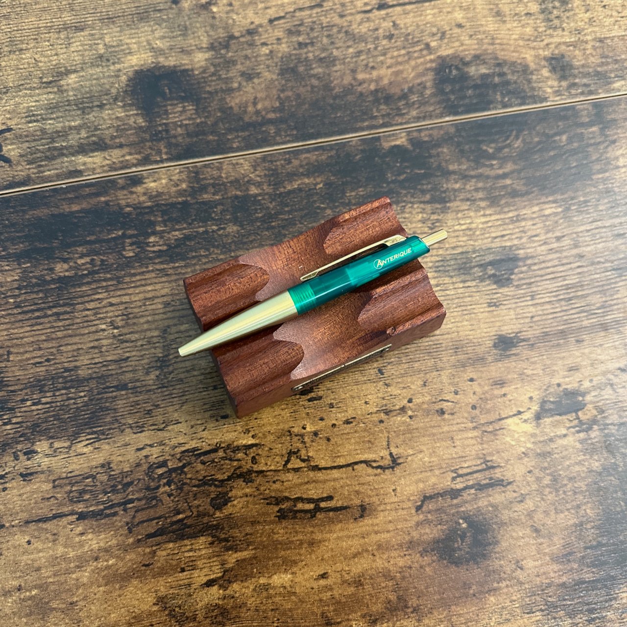 Anterique Miniature Brass Ballpoint Clear Green