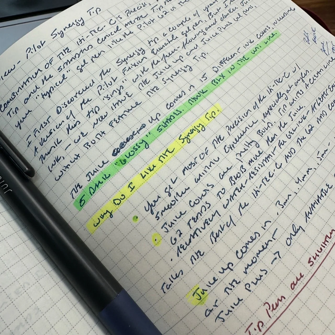 Gel Pens and Highlighter Writing Samples