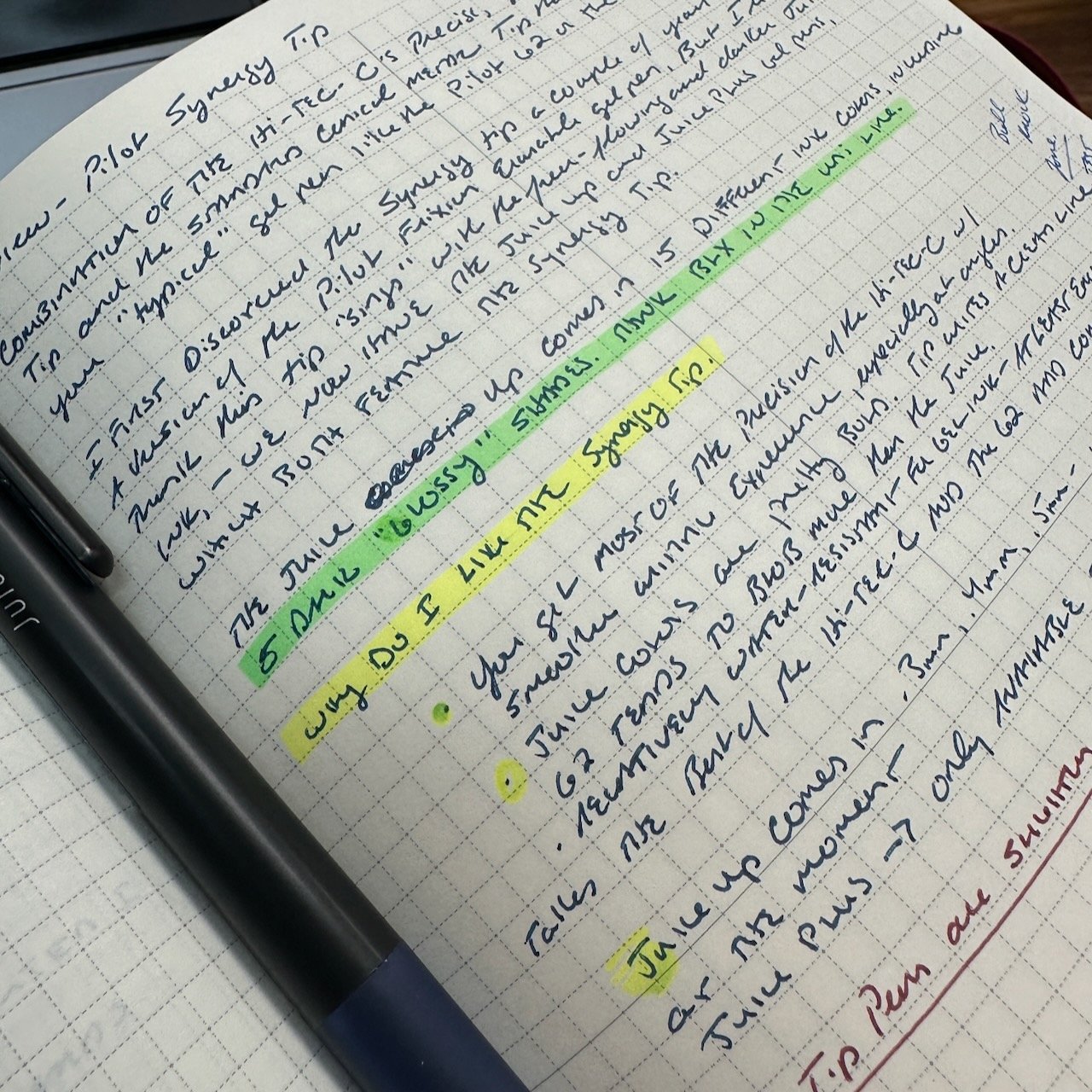 Pilot Juice Gel Pens Highlighted with Kire-Na Highlighter