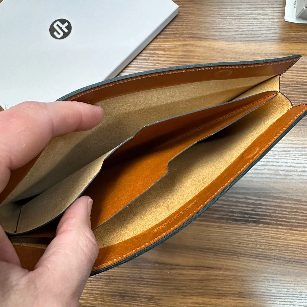 Craft Design Technology Camel A5 Leather Clutch Interior