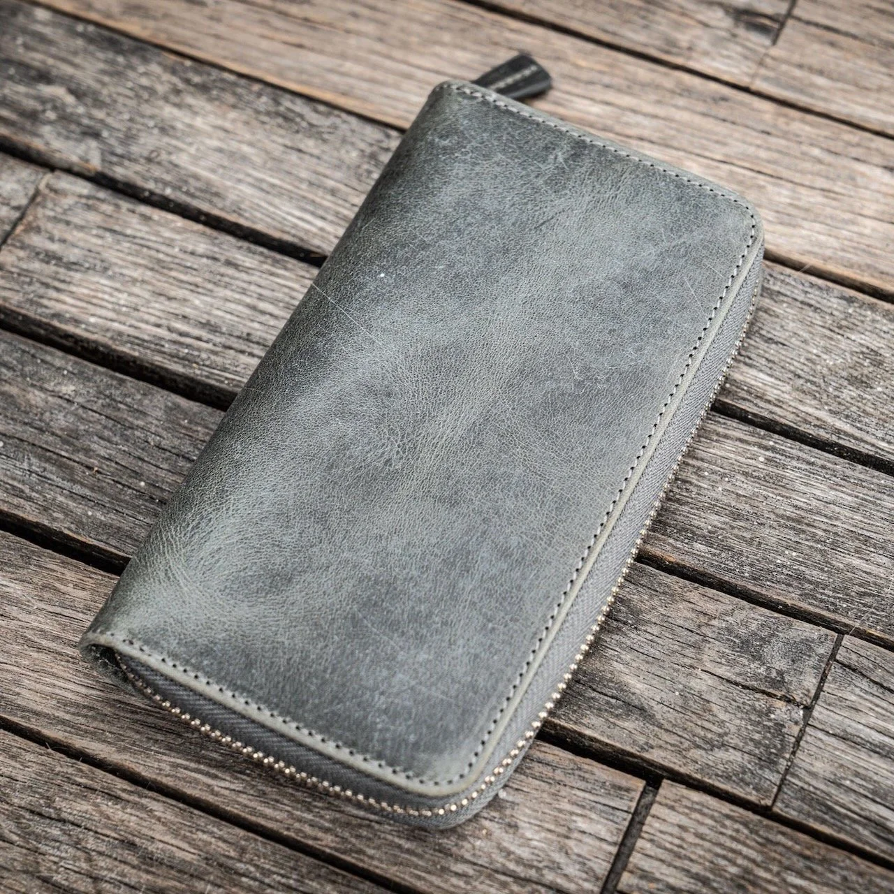 Galen Leather 3-Pen Zippered Case Crazy Horse Smoky