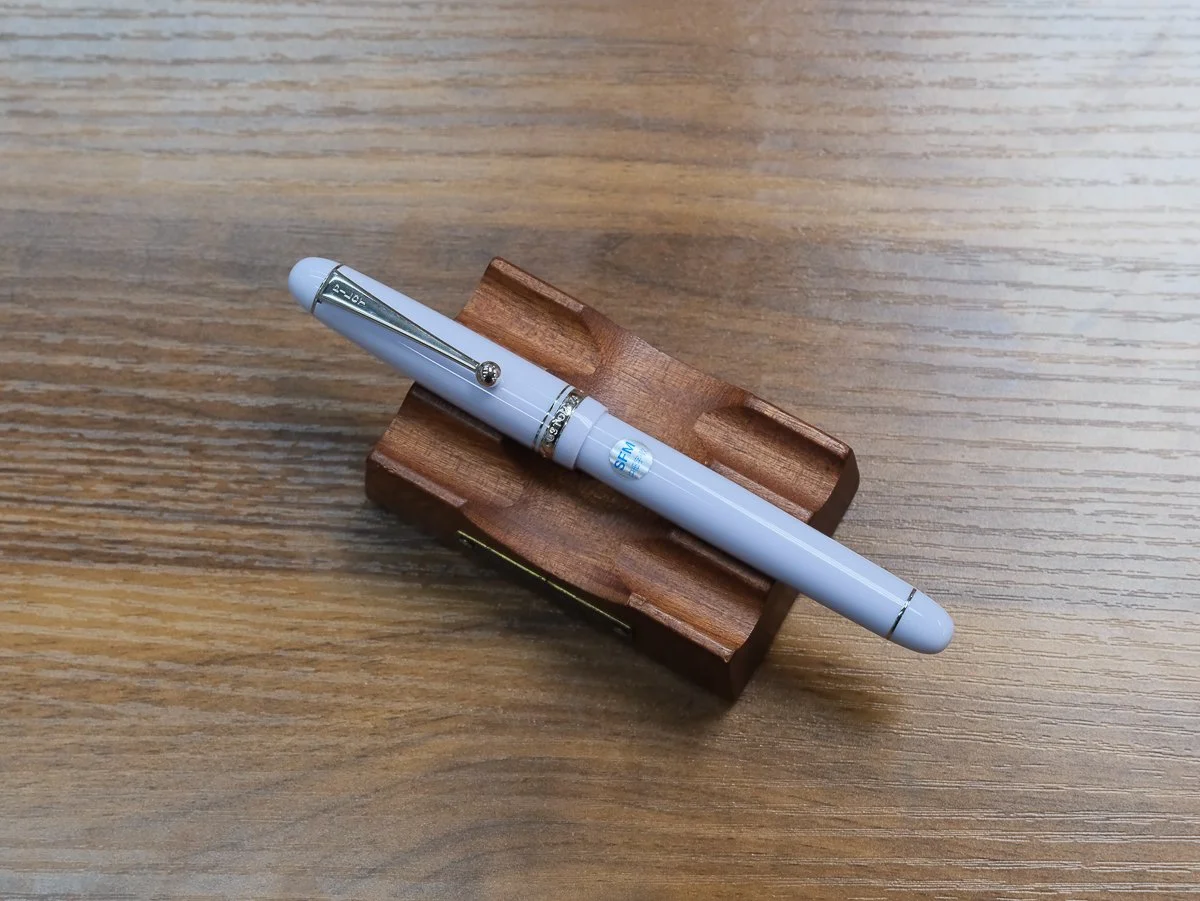 Pilot Custom 74 Lavender Fog Fountain Pen on Pen Stand