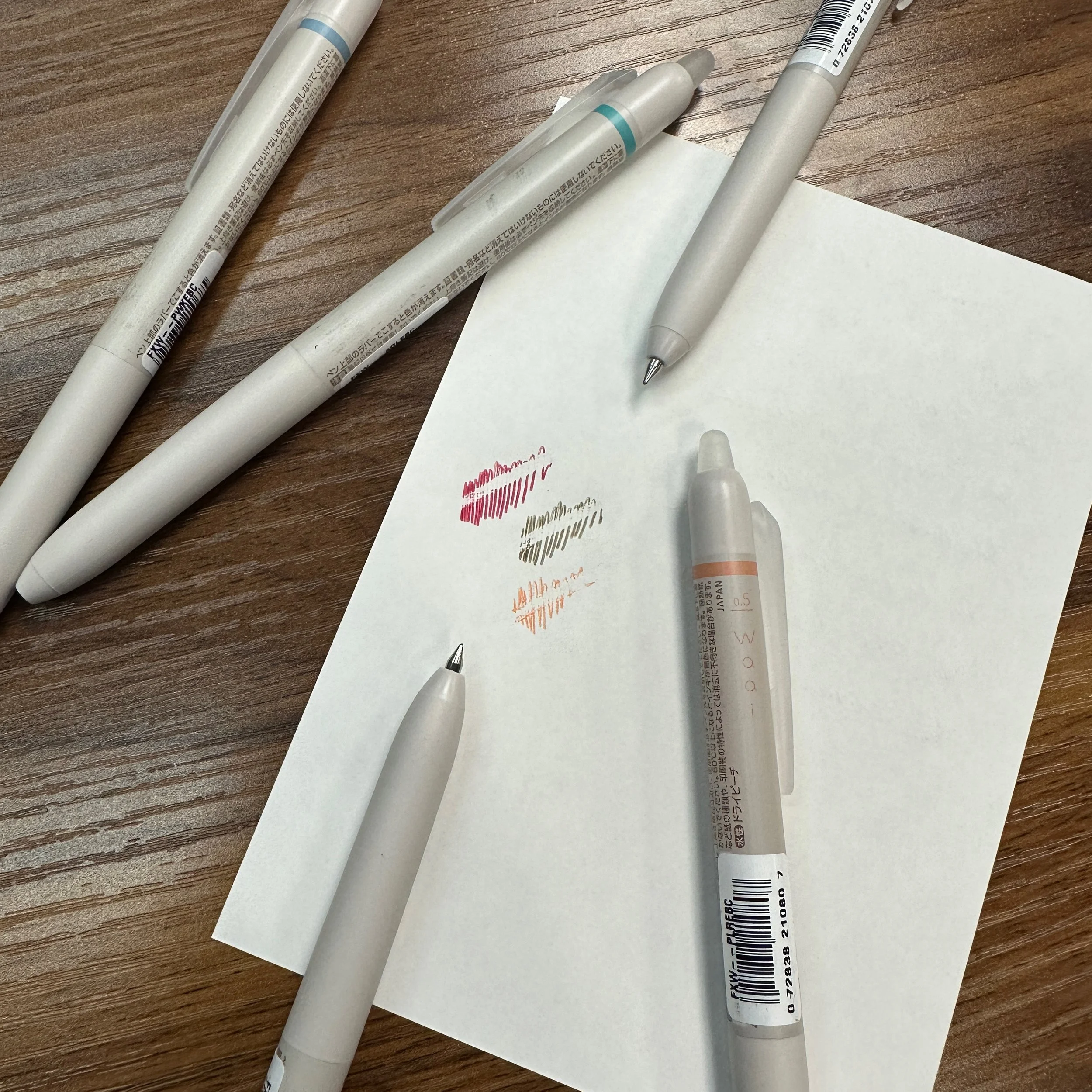 Pilot Frixion Waai Writing Samples with Erasing Shown