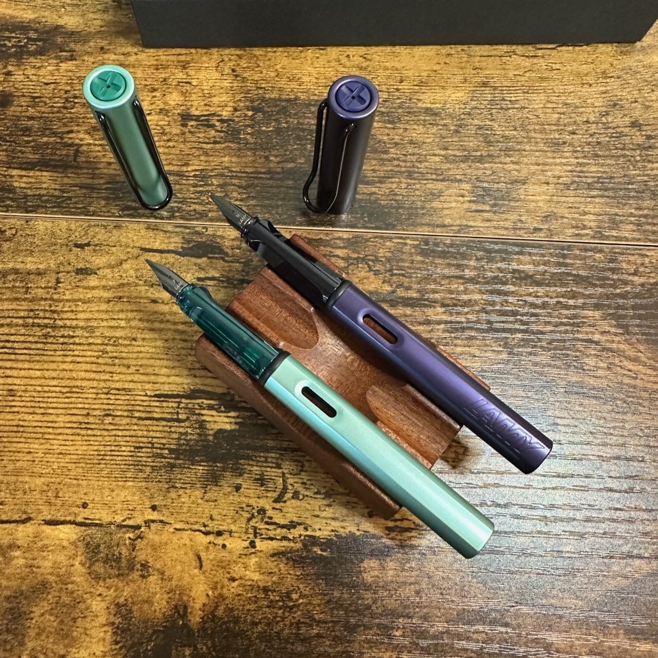 Lamy AL-Star Dark Dusk and Mint Fountain Pens Uncapped