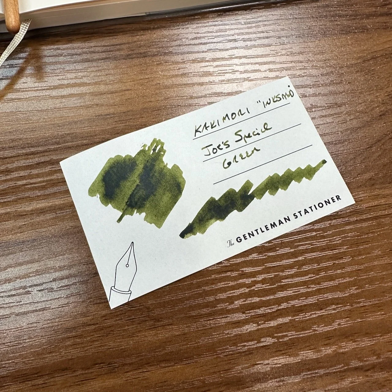 Joe's Kakimori Inkstand Ink Special Green Swatch on MD Cotton Paper